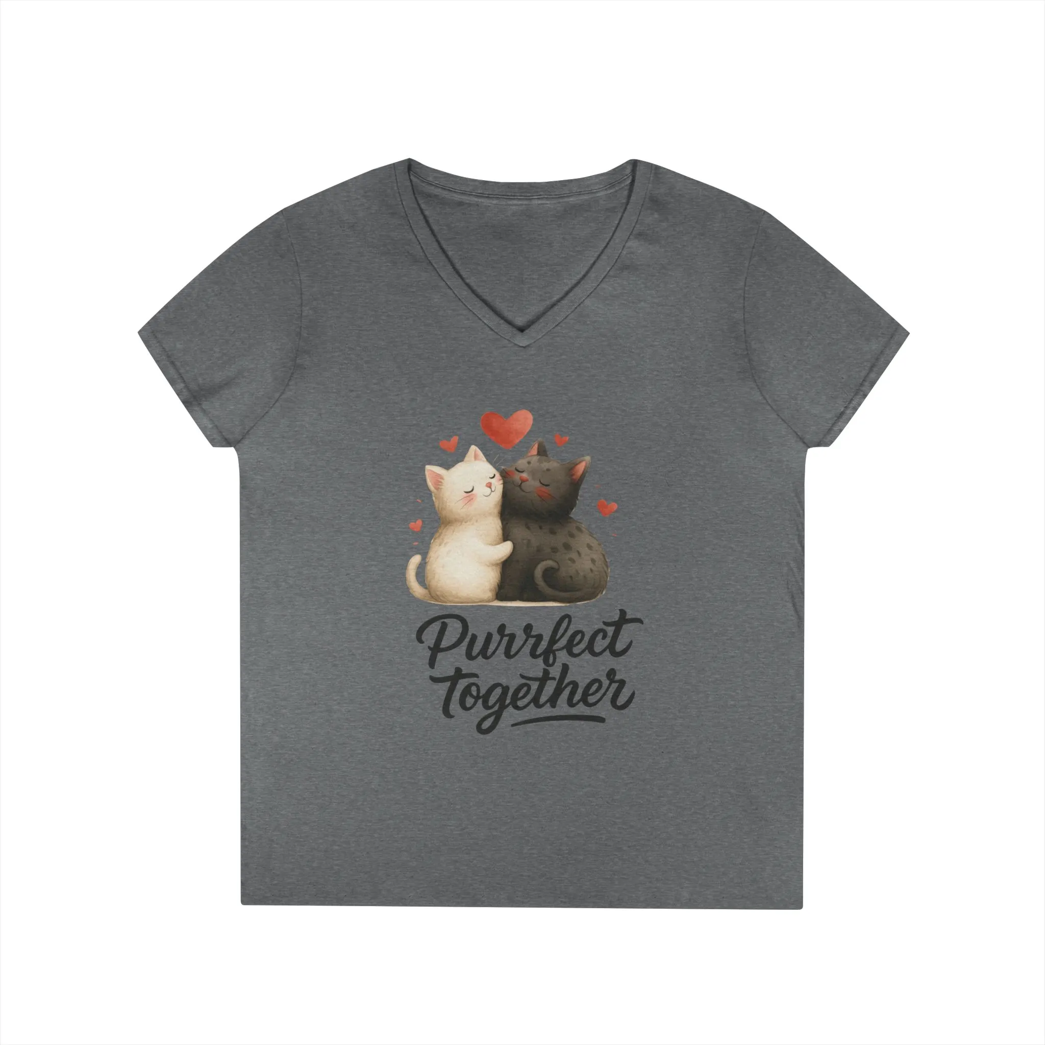 Cute Cat Love V-Neck T-Shirt, Animal Lover Gift, Valentine's Day Shirt, Cat Mom Gift, Cute Graphic Tee - Image 7