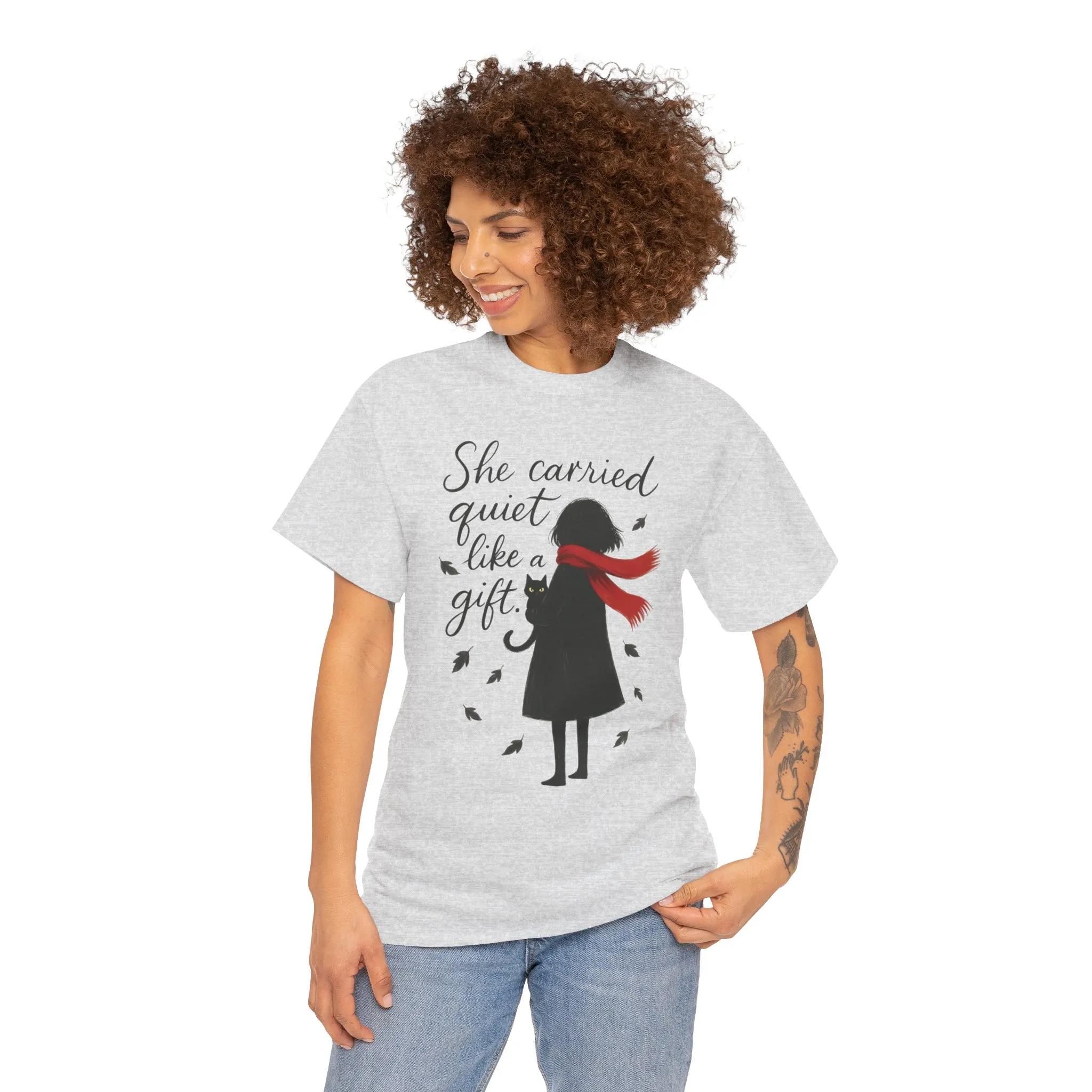 Cat Lover Womens T-Shirt, Whimsical Hand-Drawn Illustration Tee, Artistic Minimalist Gift for and Introverts, Cute Animal Apparel - Image 5