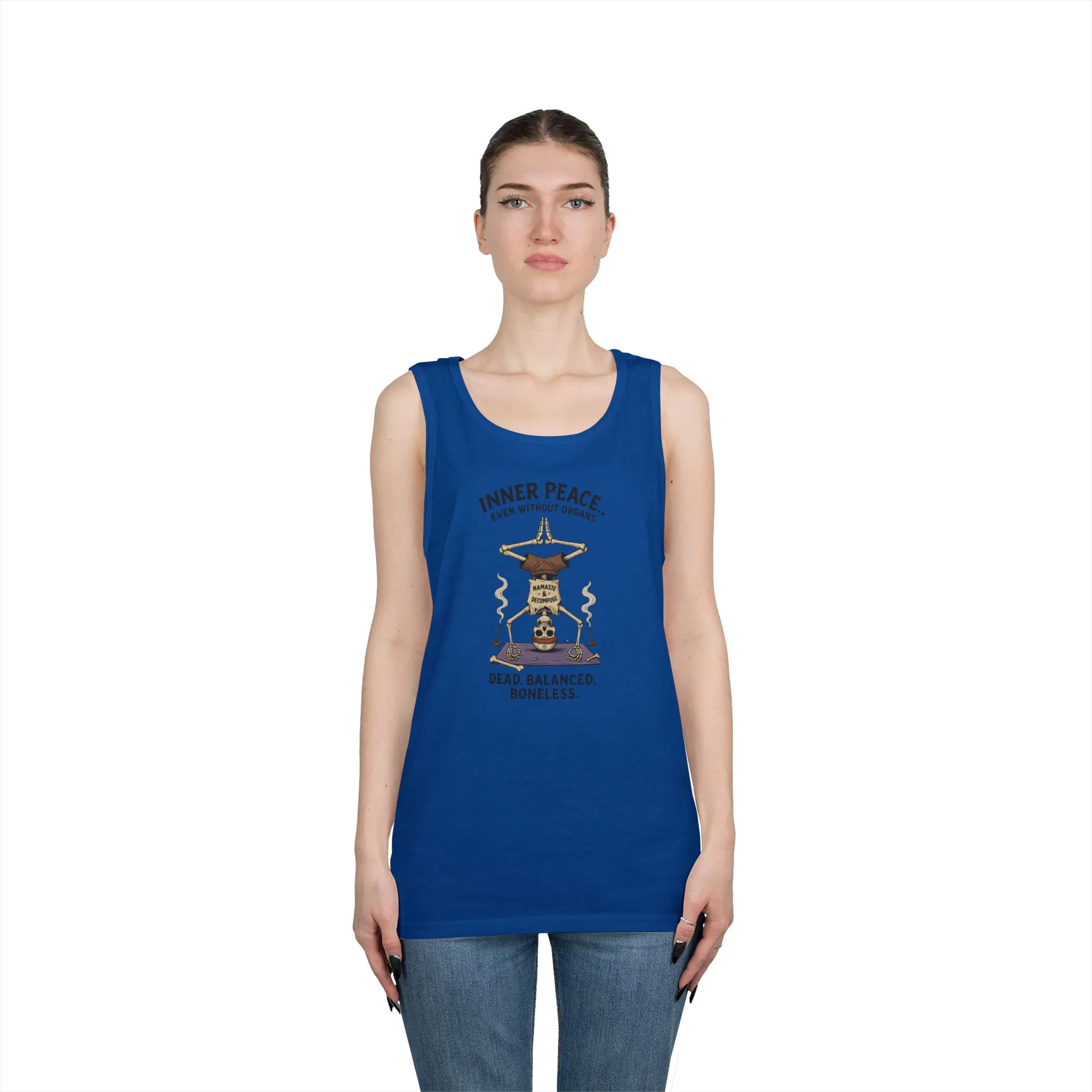 Inner Peace Skeleton Yoga Unisex Tank Top, Dark Humor Meditation Tee, Gift for Mindfulness Lovers, Yoga Shirt, Peaceful Vibes - Image 2