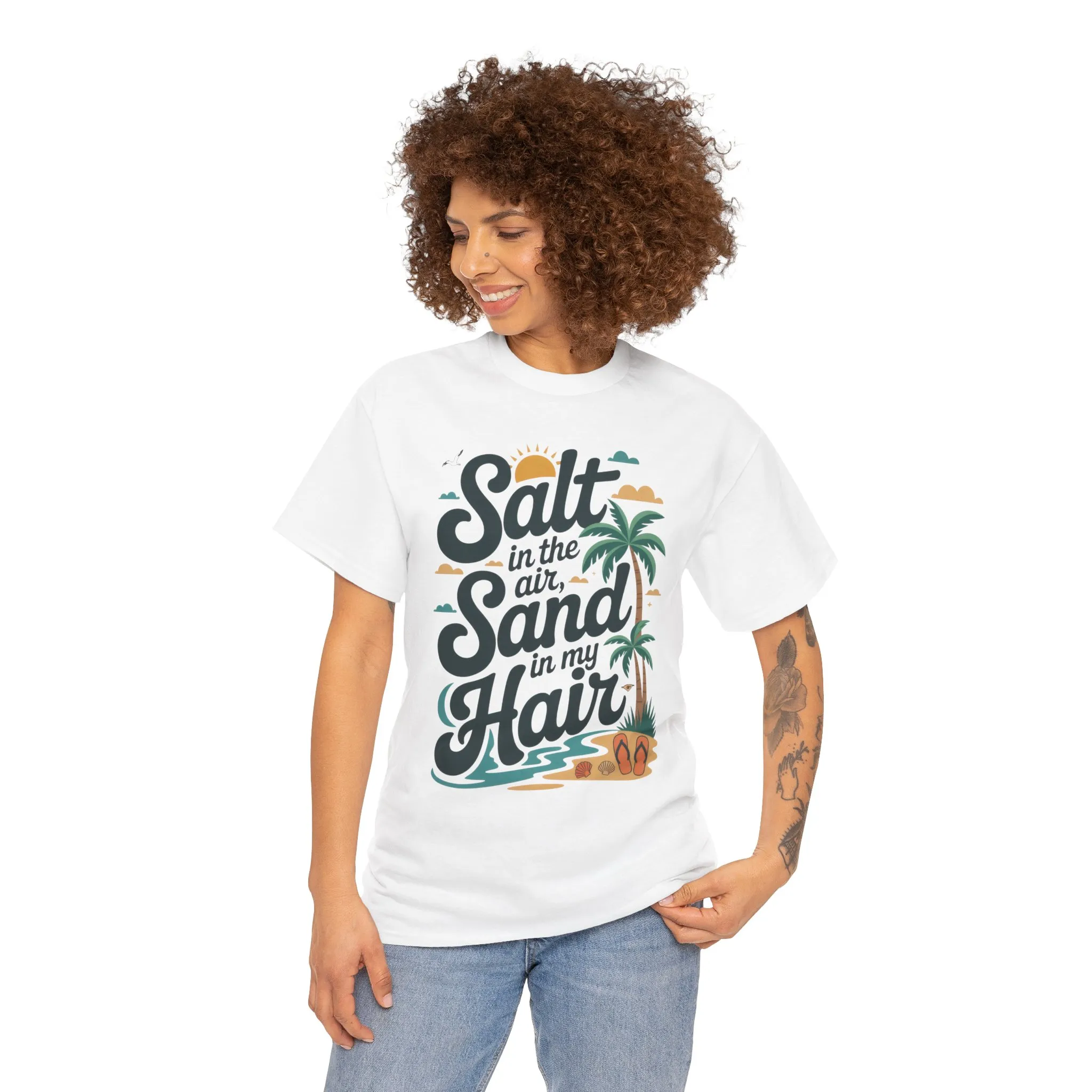 Salt in the Air Sand in My Hair Shirt, Beach Summer Vibes Graphic T-Shirt, Tropical Ocean Palm Design, Ocean-Themed Shirt, Gift Beach Lovers - Image 8