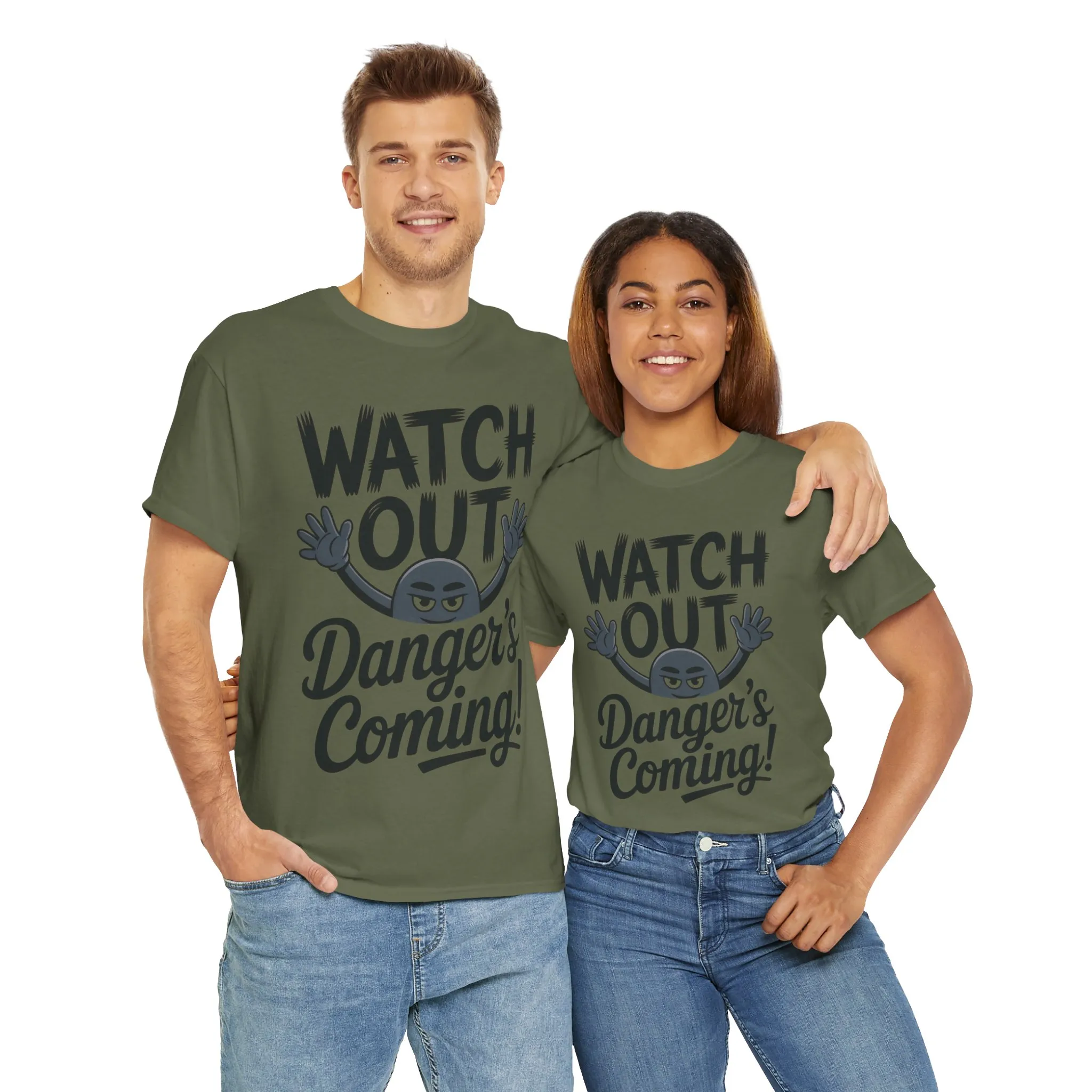 Funny "Watch Out" Cartoon Character T-Shirt, Sketch Style Unisex Heavy Cotton Tee, Minimalist Humorous Graphic Tee, Gift for Him/Her - Image 14