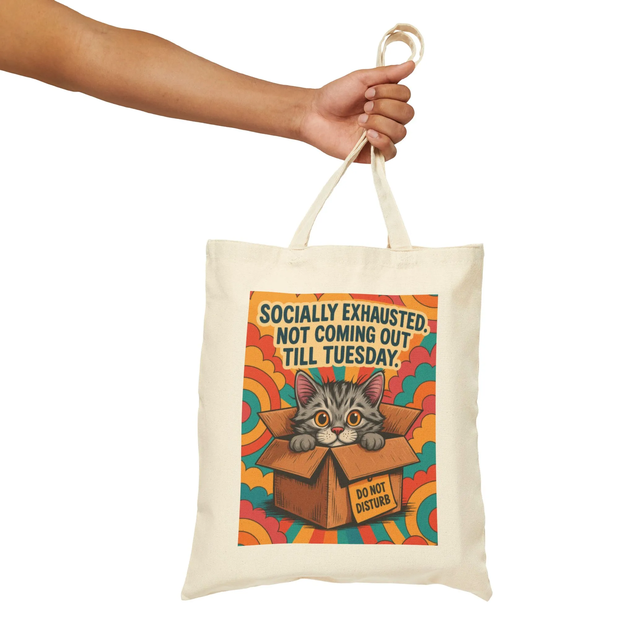 Socially Exhausted Cat Tote Bag, Funny Retro Cat in Box Canvas Bag, Do Not Disturb Comic Bag, Gift for Cat Lovers, Weekend Vibes - Image 12