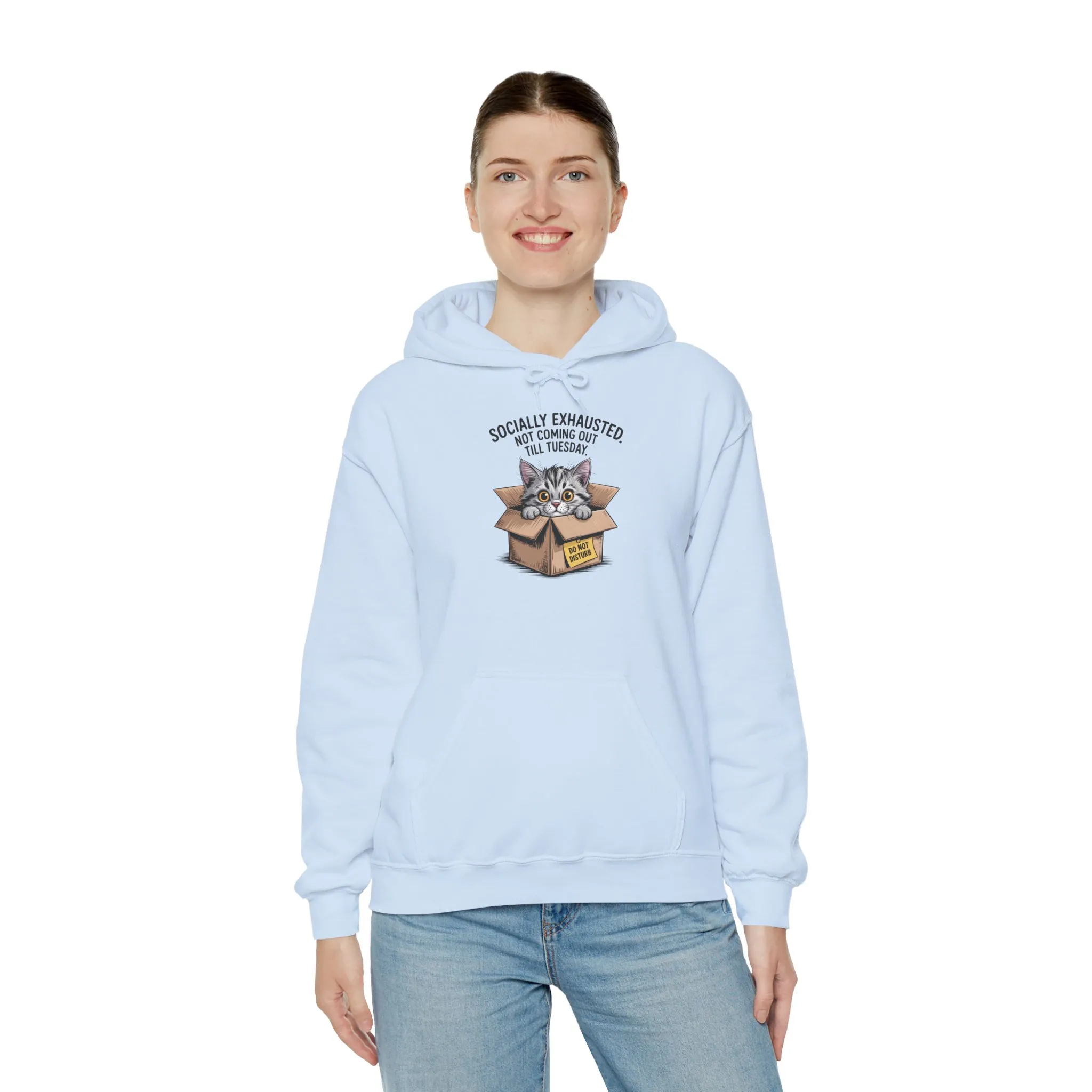 Socially Exhausted Cat Hoodie - Cozy Sweatshirt for Cat Lovers, Funny Gift, Casual Wear, Unique Animal Apparel, Perfect for Relaxing Days - Image 4