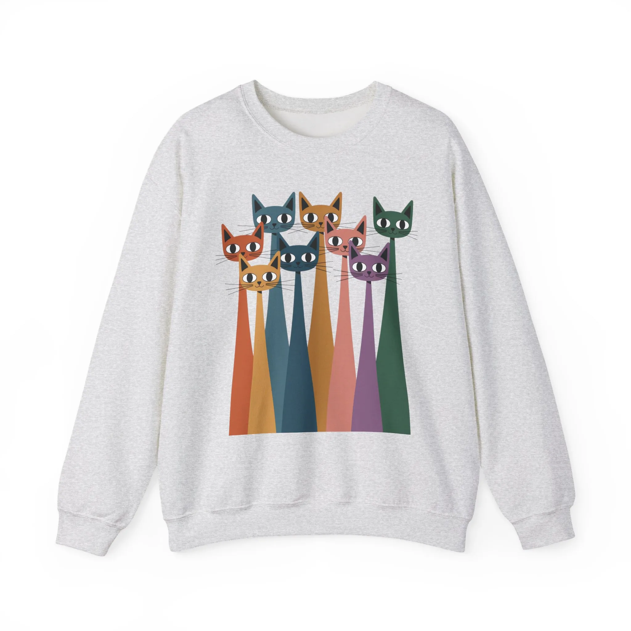 Colorful Cat Sweatshirt, Cozy Crewneck, Cat Lover Gift, Womens Sweatshirt, Cute Animal Apparel, Fun Gift for Cat Owners - Image 4
