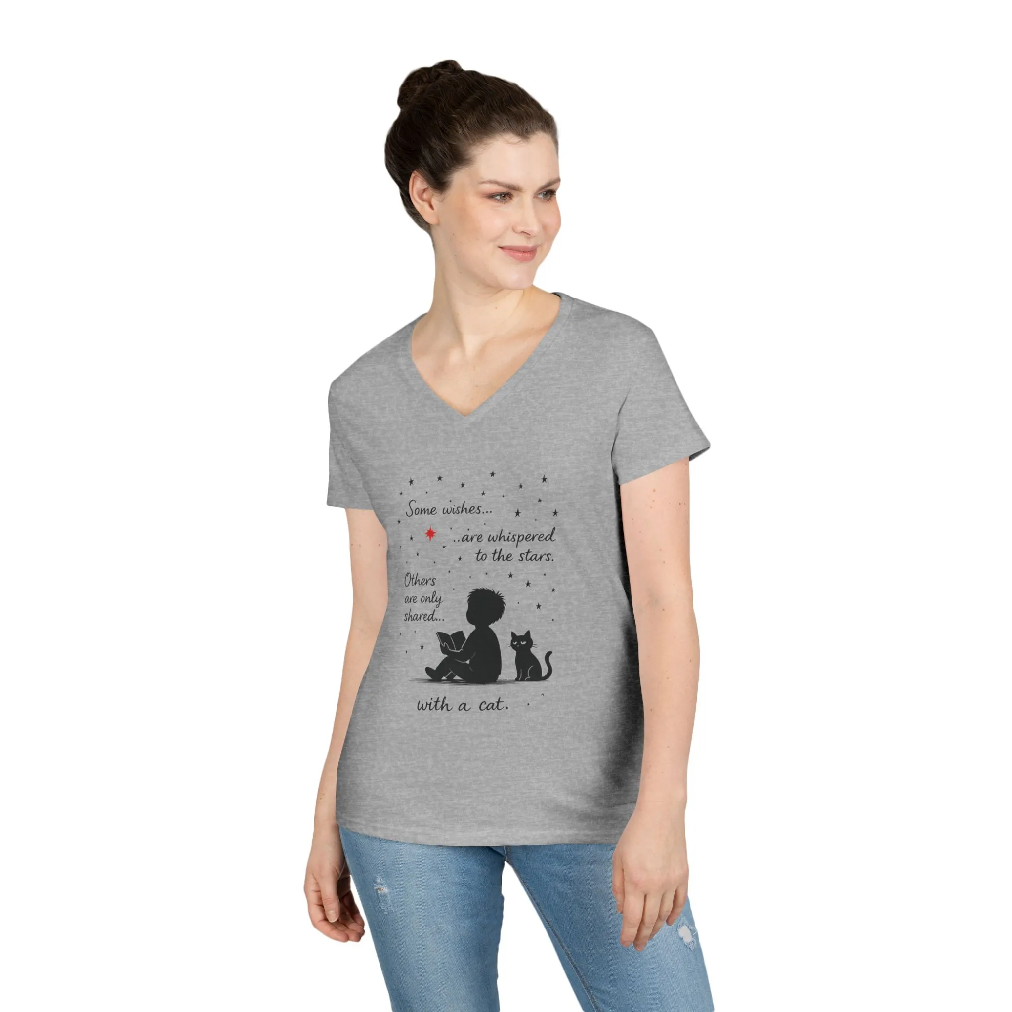 Whimsical Cat Lovers' V-Neck T-Shirt - Perfect Gift for Cat Enthusiasts, Animal Lovers, Birthday, and Pet Owners - Image 9