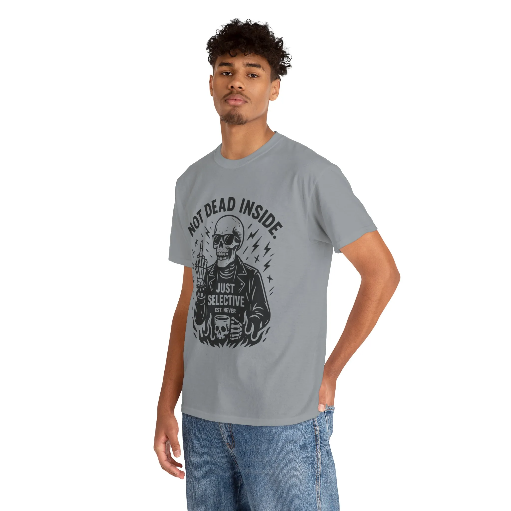 Mens Dark Humor Graphic Shirt, Not Dead Inside, Funny Graphic Shirt for Casual Wear, Gifts for Him, Halloween, Occasions, Funny Skeleton Tee - Image 2
