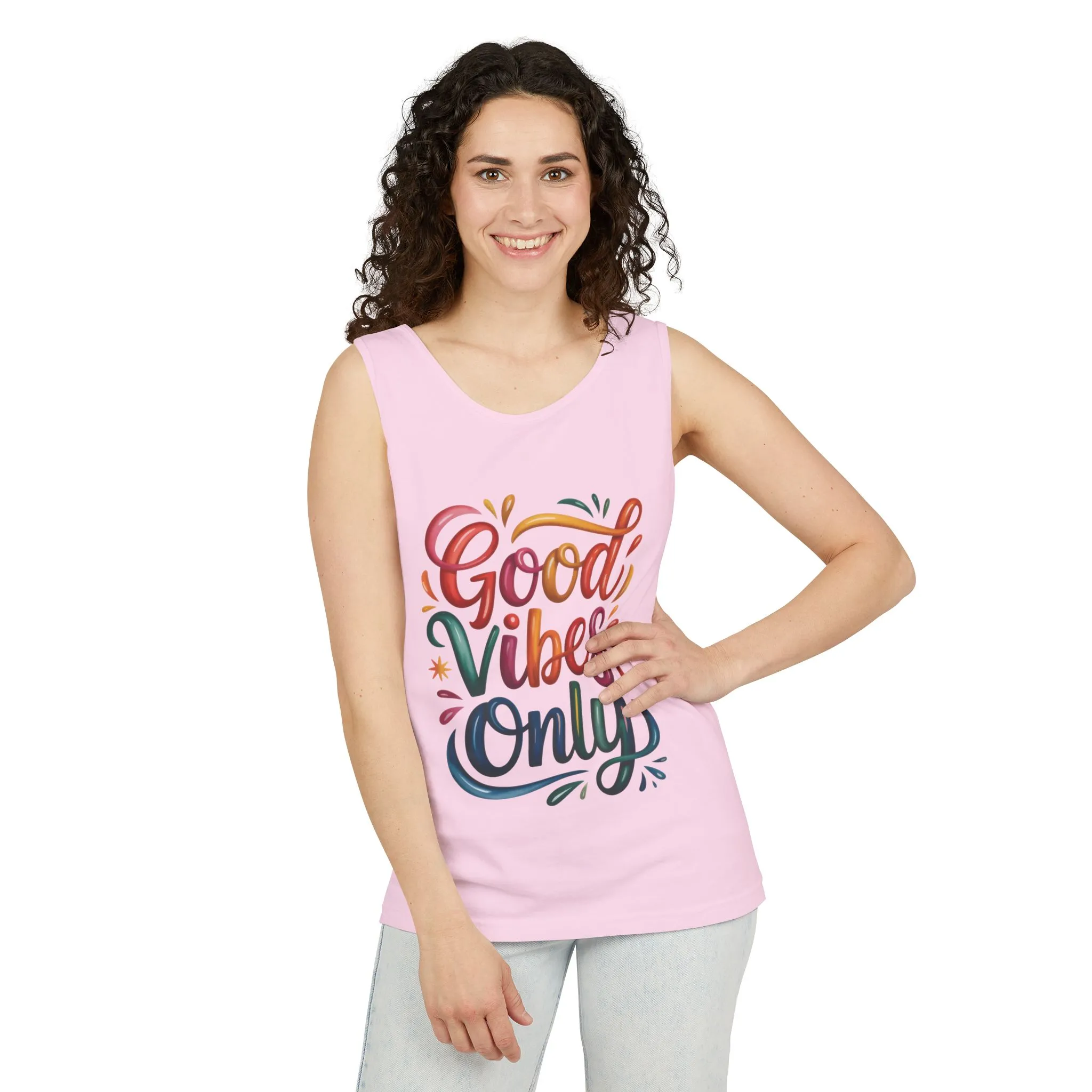 Good Vibes Only Womens Garment-Dyed Tank Top, Summer Casual Wear, Festival Outfit, Beach Day Tee, Gift for Friends, Positive Vibes Apparel - Image 18