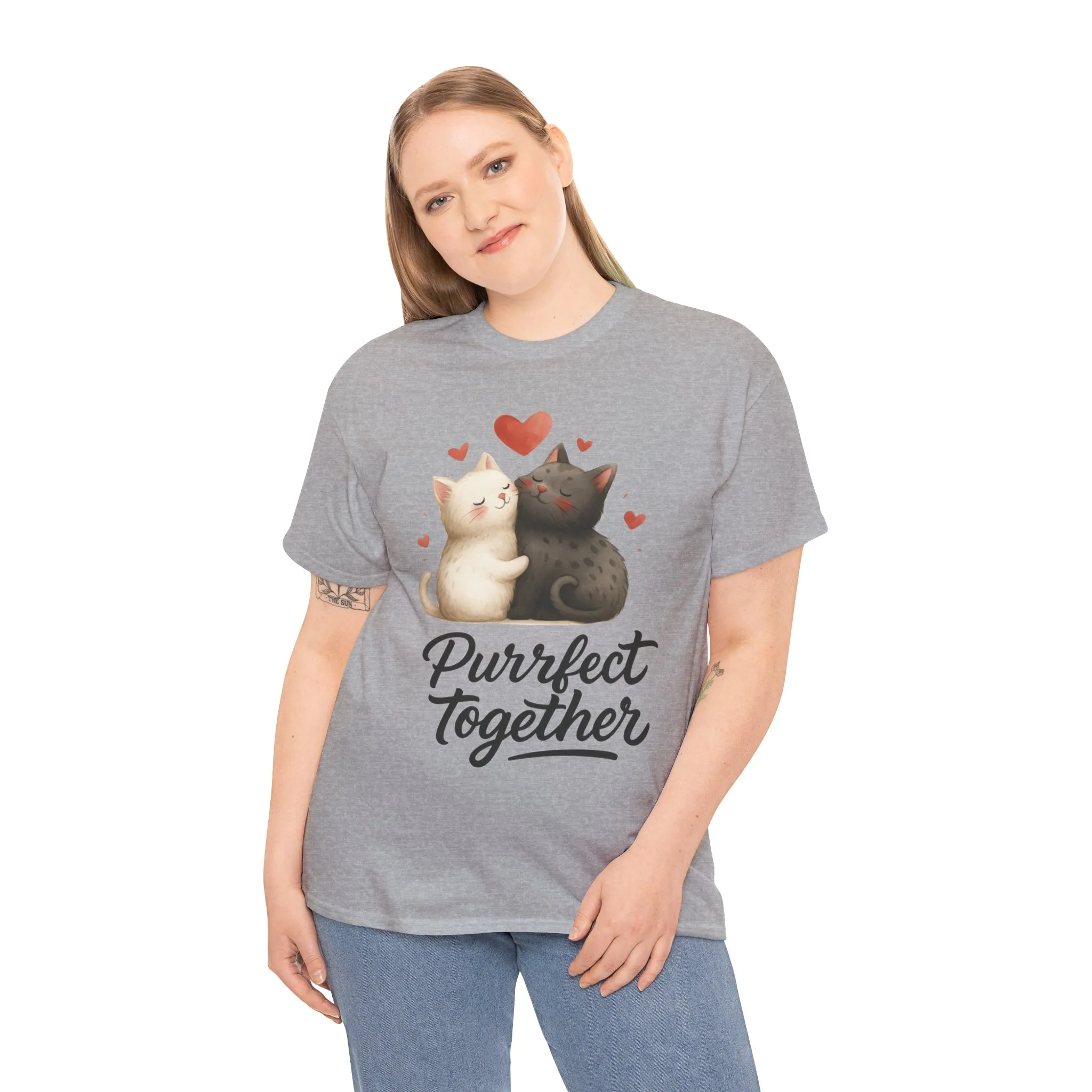 Purrfect Together Cat Tee, Cute Cat Lovers Gift, Funny Animal T-Shirt, Unisex Cotton Graphic Tee, Perfect for Valentine's Day, Pet [...] - Image 9