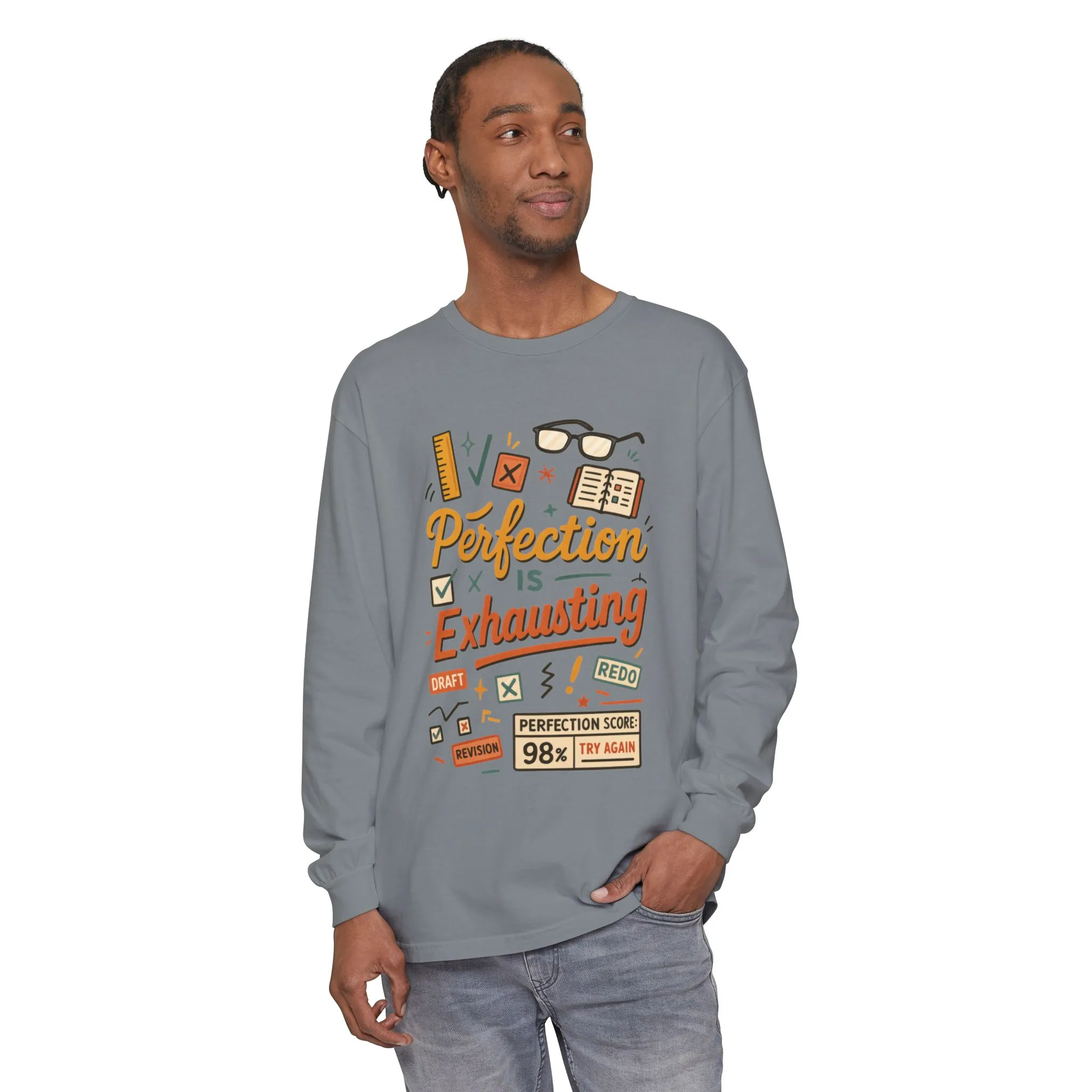 Stress Relief Long Sleeve Tee, Perfect for Perfectionists, Humorous Gift, Back-to-School, Gift for Graduates, Motivational Apparel - Image 16