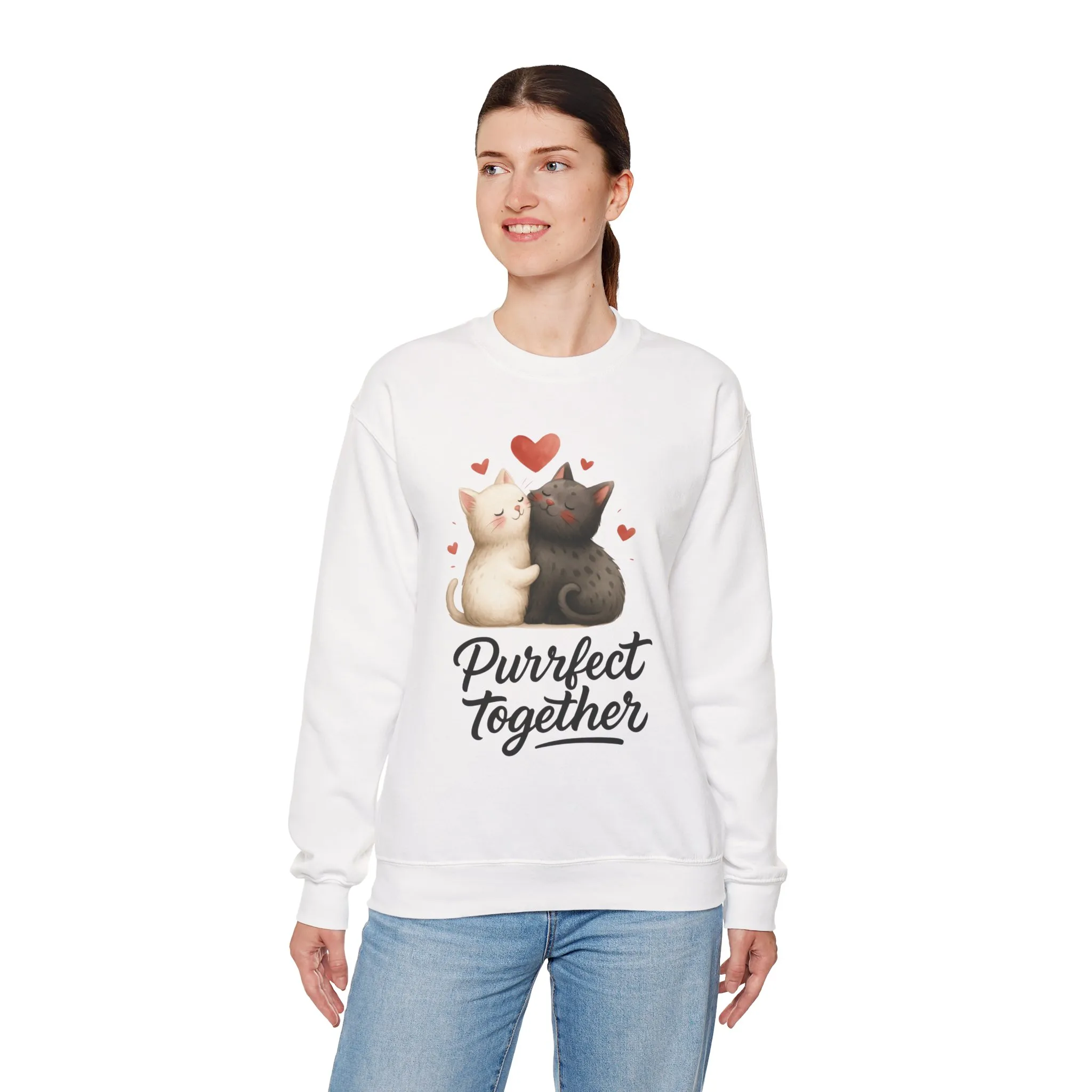 Cute Cat Couple Womens Sweatshirt, Purrfect Together Sweater, Gift for Cat Lovers, Cozy Crewneck for Valentine's Day, Animal Lover Apparel - Image 3