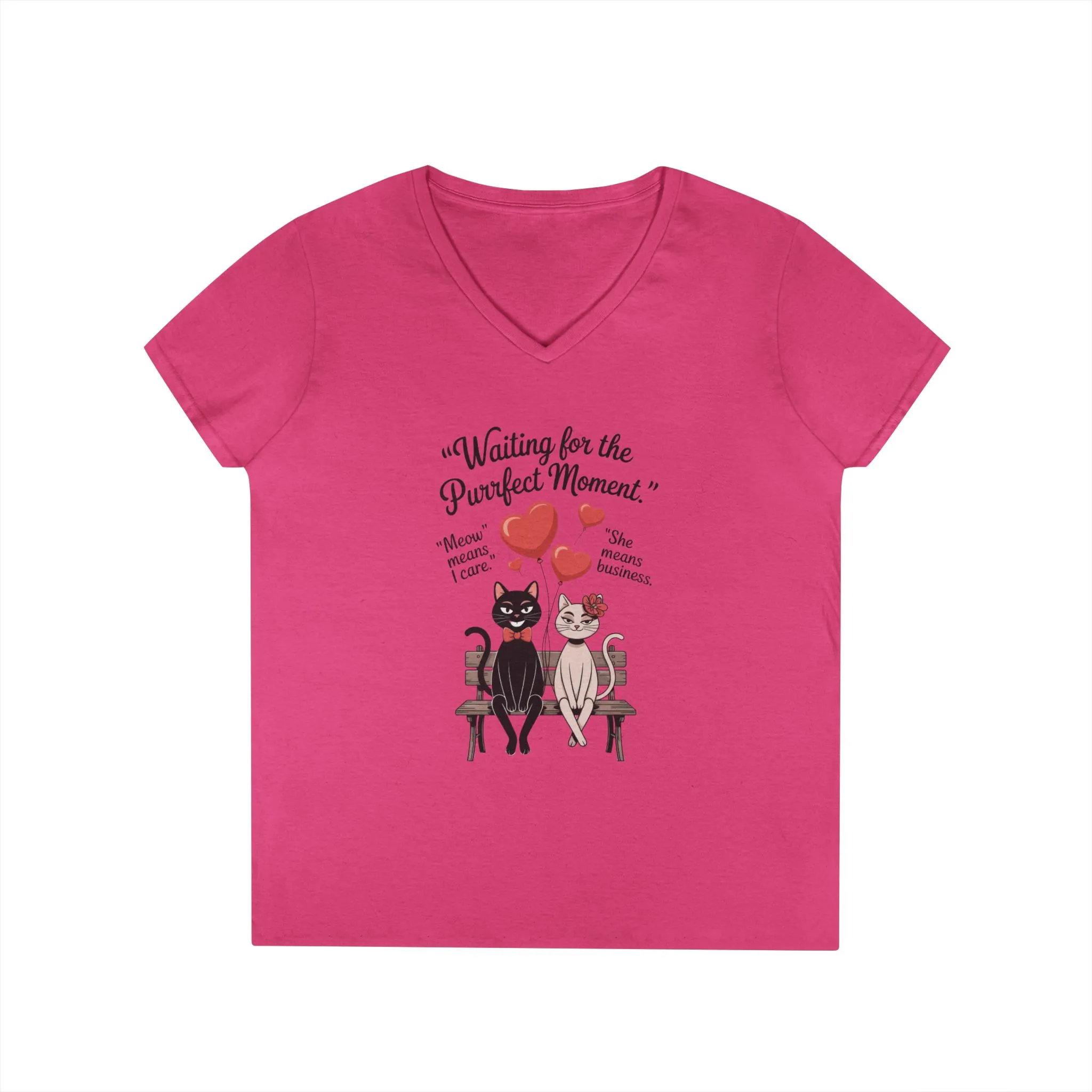 Cute Cat Lovers V-Neck T-Shirt, Casual Wear, Gift for Her, Pet Lovers, Best Friend Gift, Cute Cat Design, Valentine's Day, Cat Love - Image 22