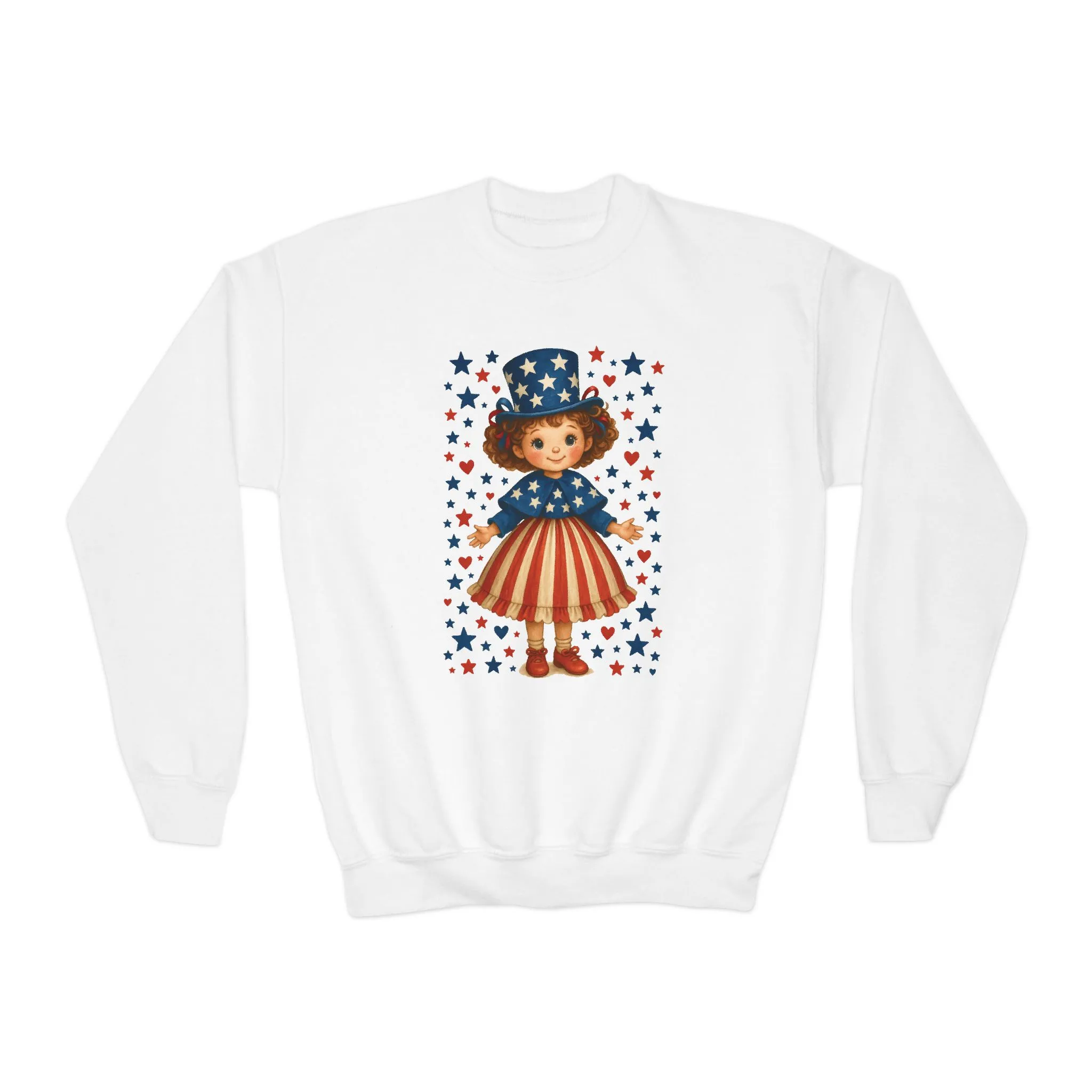 Youth Patriotic Crewneck Sweatshirt, Kids American Flag Sweatshirt, 4th of July, Independence Day Gift, Stars and Stripes - Image 2