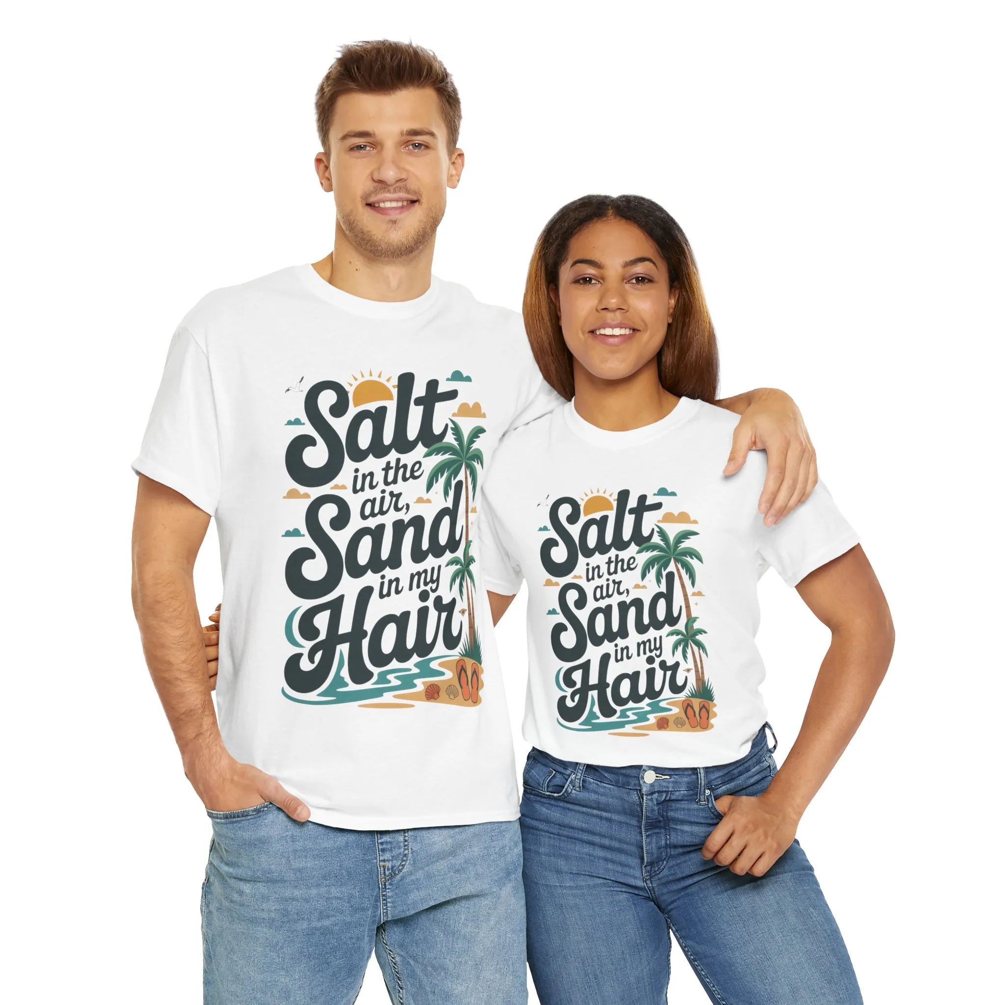Salt in the Air Sand in My Hair Shirt, Beach Summer Vibes Graphic T-Shirt, Tropical Ocean Palm Design, Ocean-Themed Shirt, Gift Beach Lovers - Image 7