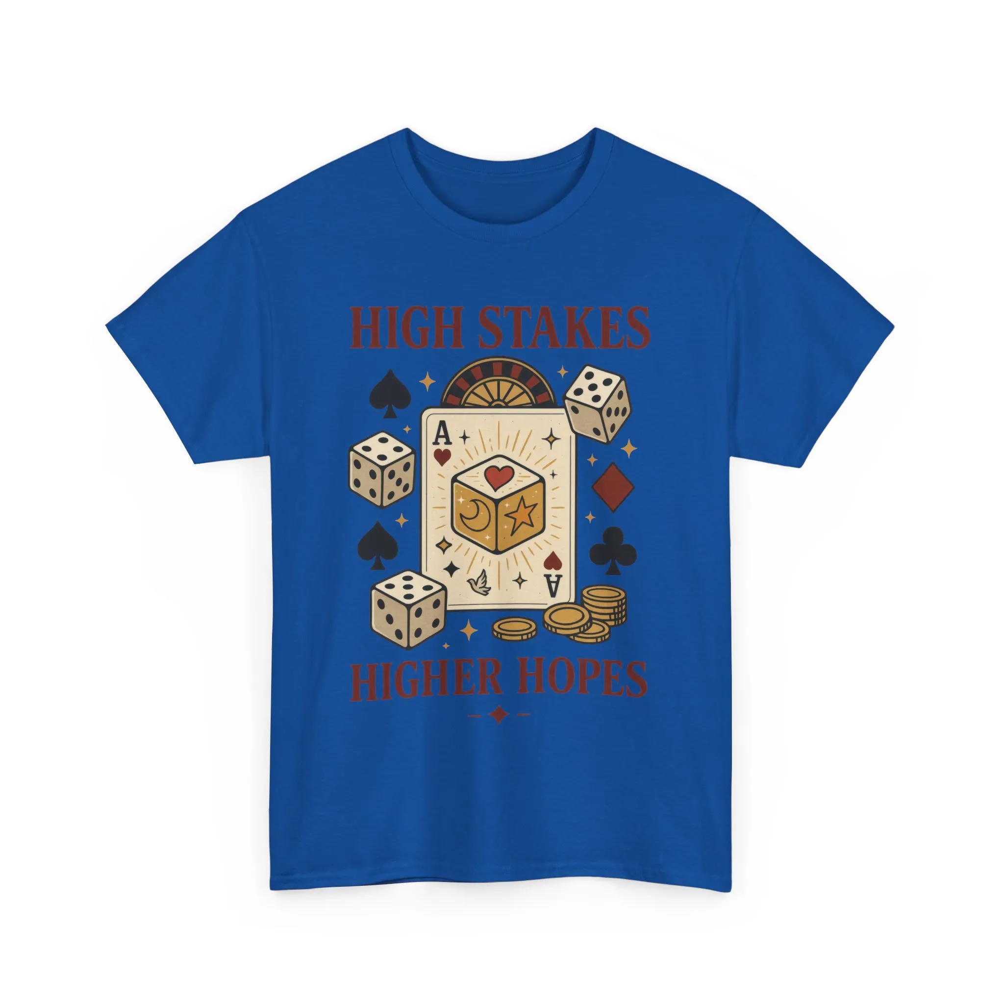 High Stakes, Higher Hopes Graphic Tee, Unisex Gambling Gift, Dice and Card Theme Shirt, Casual Wear, Game Night Apparel - Image 2