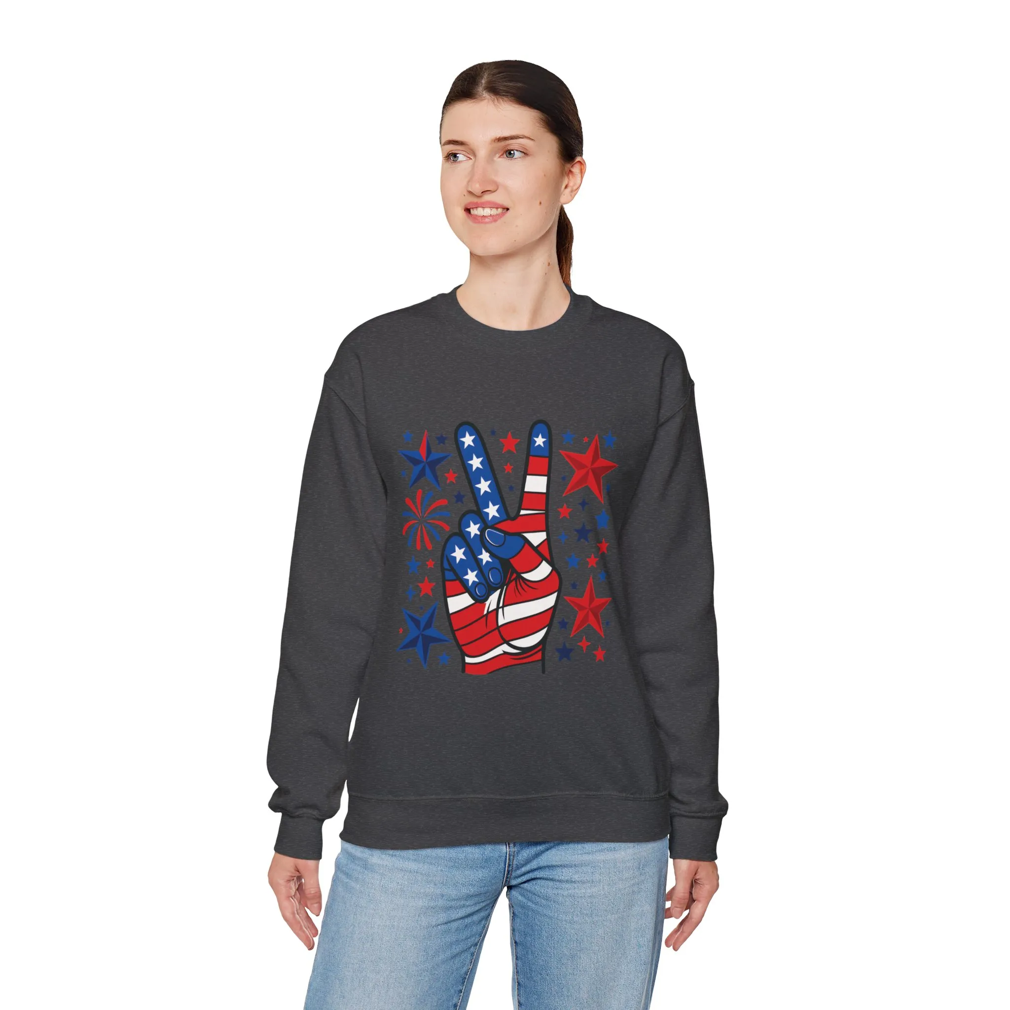 Patriotic Peace Crewneck Sweatshirt - Unisex Heavy Blend, 4th of July Clothing, Peace Sign Design, Casual Wear, Gift for Him/Her - Image 24