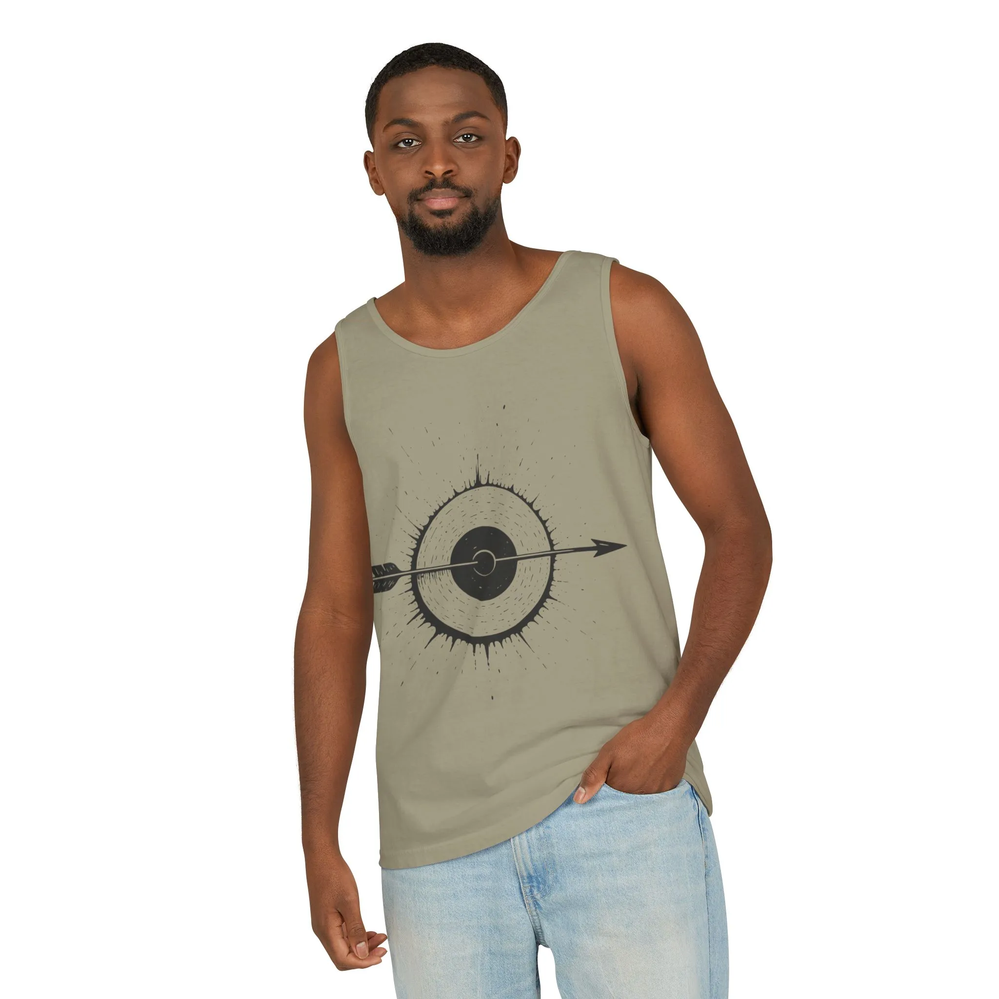 Mens Garment-Dyed Tank Top with Target Arrow Design, Casual Wear, Summer Essentials, Gym Wear, Gifts for Archery Lovers - Image 8