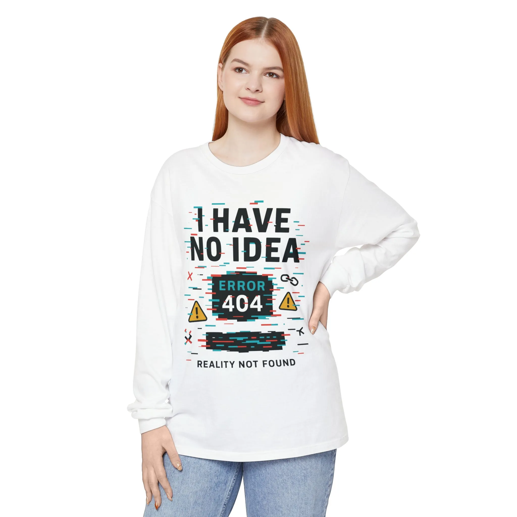 Unisex Long Sleeve T-Shirt, Funny Error 404 Graphic Tee, Internet Humor, Geeky Apparel, Quirky Humor Shirt, Gift for Tech Lovers - Image 6