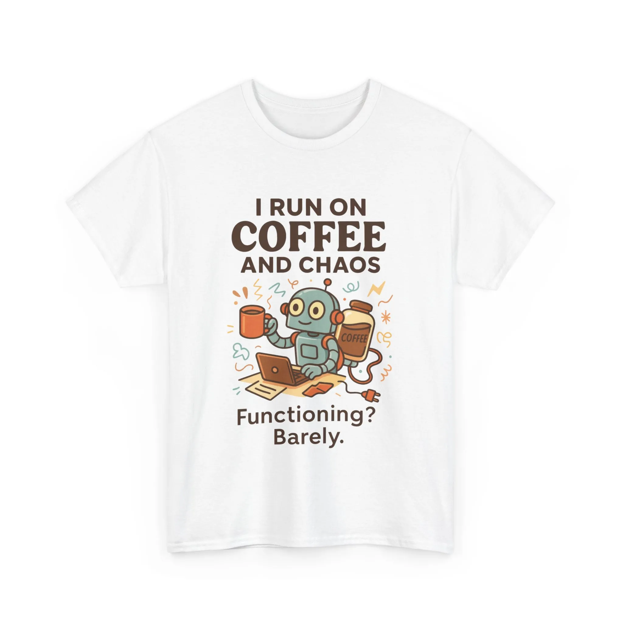 I Run on Coffee and Chaos Unisex Heavy Cotton Tee, Funny Coffee Lover Shirt, Gift for Him/Her, Work from Home Humor Tee, Relaxed Fit [...] - Image 4