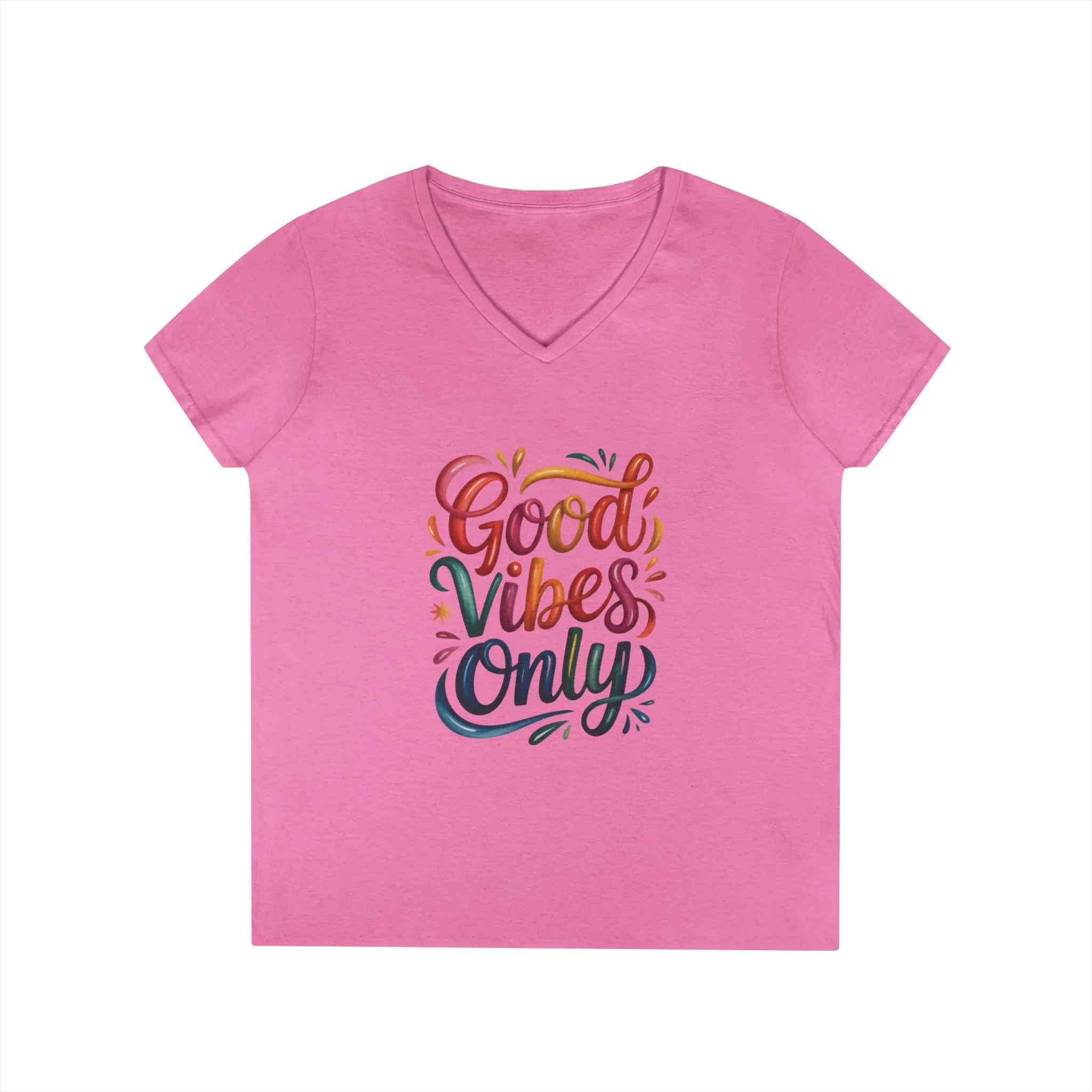 Good Vibes Only Ladies' V-Neck T-Shirt | Positive Message Tee, Casual Wear, Gift for Her, Summer Style, Feel Good Fashion, Positive Energy - Image 19