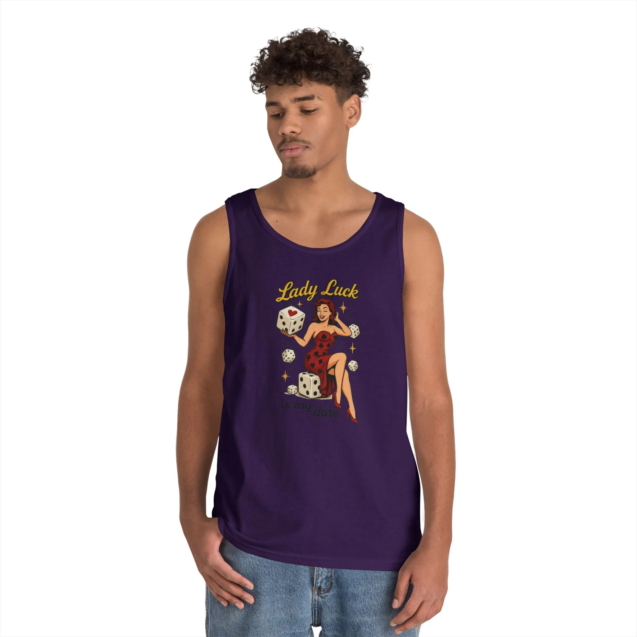 Lucky Me Tank Top, Retro Lady Luck Tee for Men, Gambling & Dice Themed Tee, Vintage Pin-Up Vegas Gift, Good Luck Gifts, for Luck Enthusiasts - Image 14