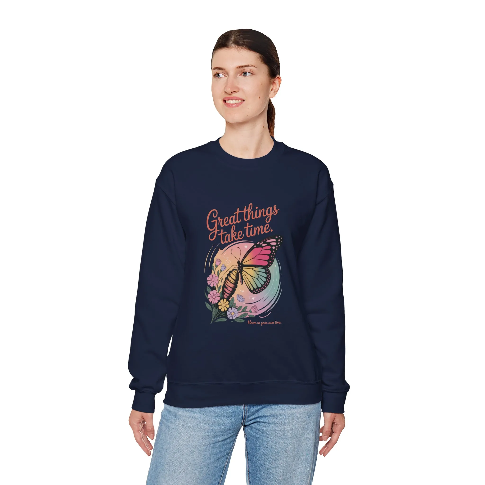 Inspirational Butterfly Sweatshirt - Great Things Take Time, Cozy Unisex Crewneck, Perfect Gift for Nature Lovers, Relaxed Style, [...] - Image 21