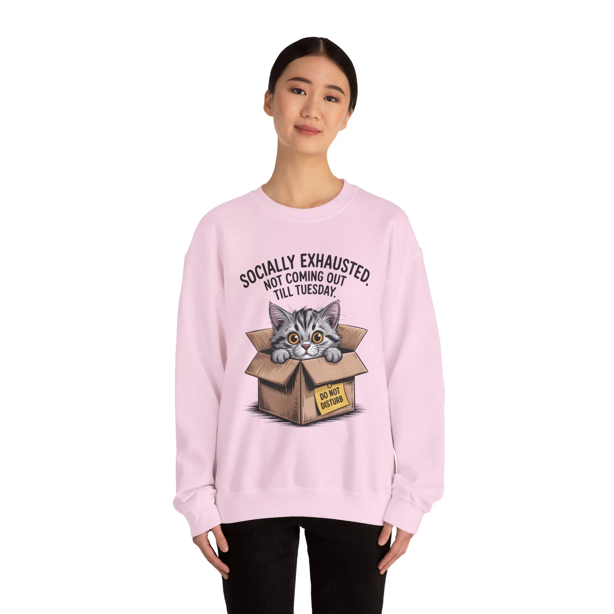 Socially Exhausted Cat Sweatshirt, Funny Cat Crewneck, Gift for Cat Lovers, Cozy Unisex Pullover, Weekend Comfort Apparel - Image 38