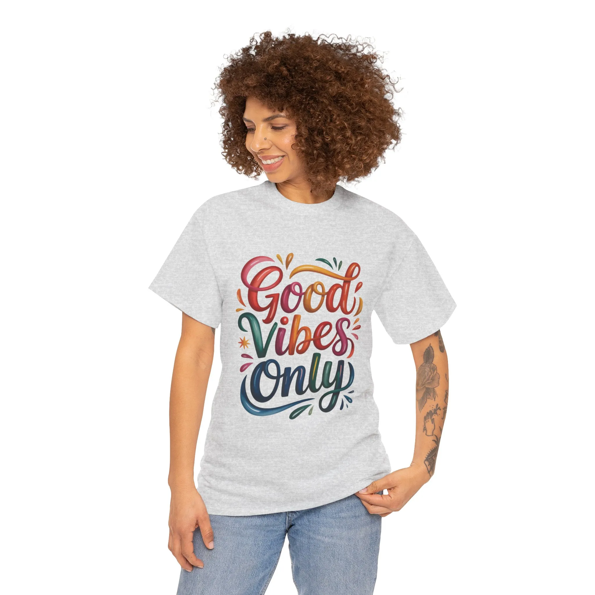 Good Vibes Only Womens Heavy Cotton Tee, Casual Wear, Gift for Friends, Relaxed Fit, Summer Style, Positive Affirmation Shirt - Image 29