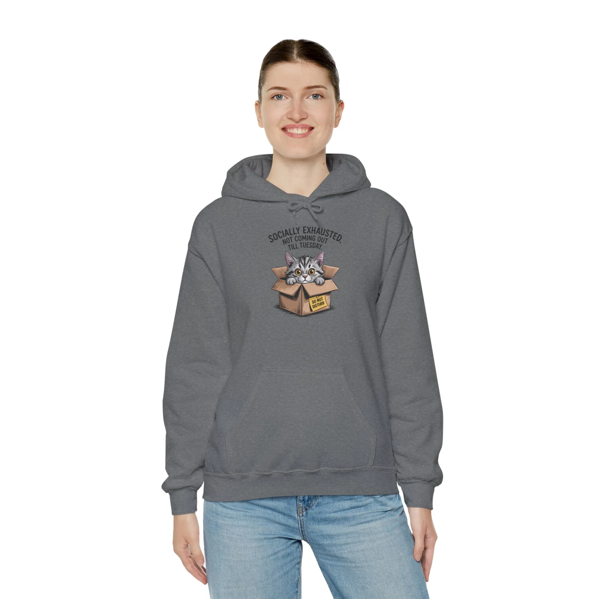 Socially Exhausted Cat Hoodie - Cozy Sweatshirt for Cat Lovers, Funny Gift, Casual Wear, Unique Animal Apparel, Perfect for Relaxing Days - Image 8