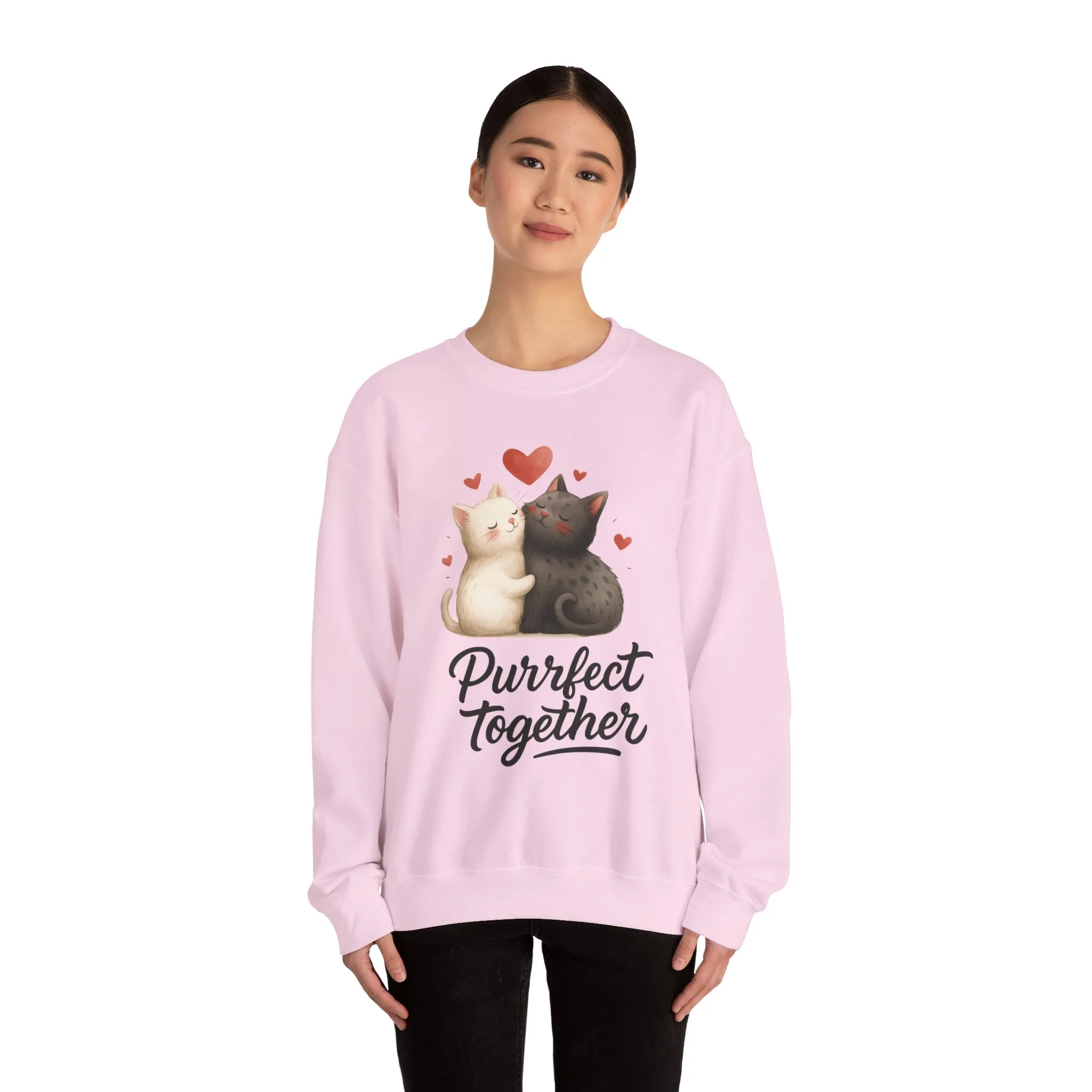 Cute Cat Couple Womens Sweatshirt, Purrfect Together Sweater, Gift for Cat Lovers, Cozy Crewneck for Valentine's Day, Animal Lover Apparel - Image 23