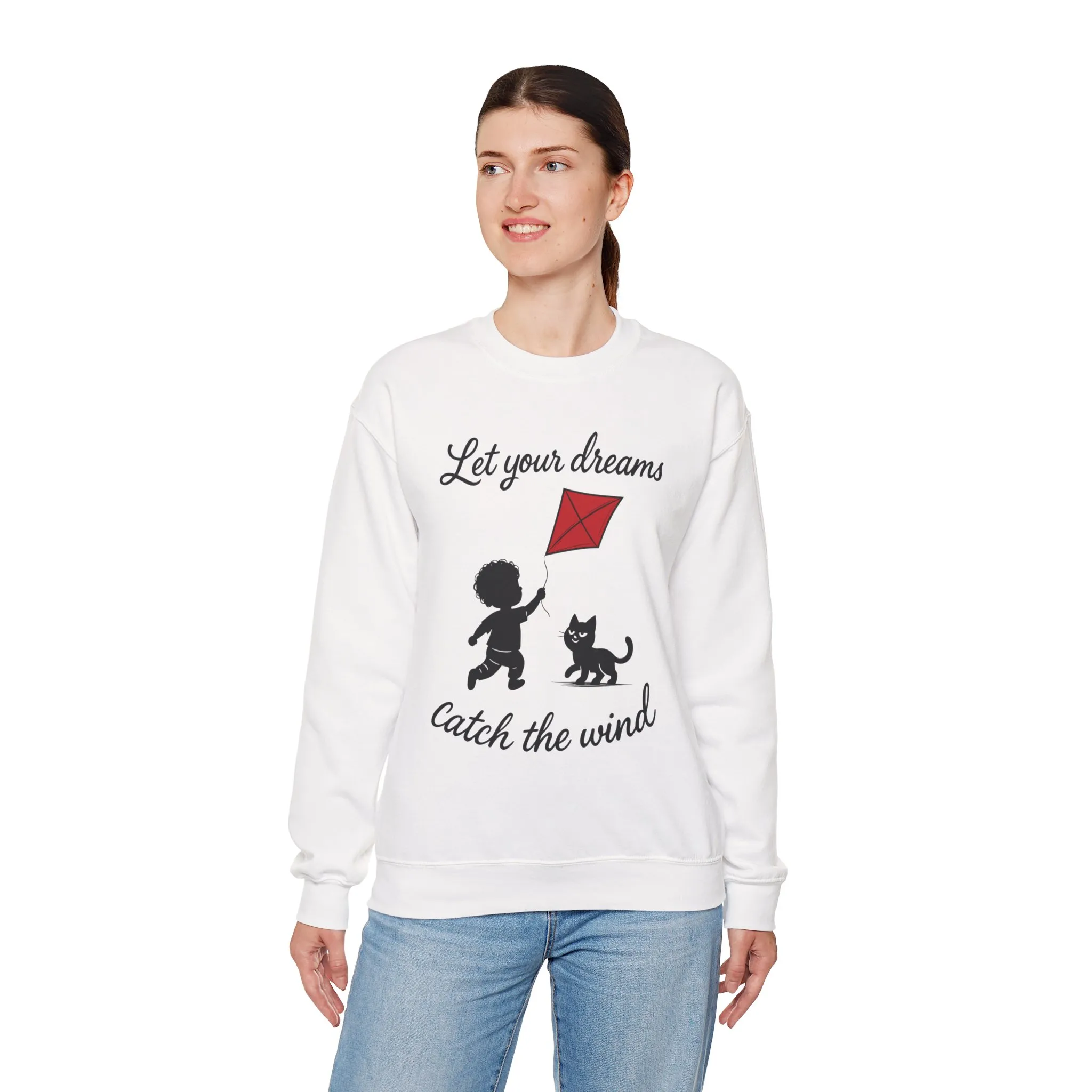 Dream Big Womens Crewneck Sweatshirt, Inspirational Gift, Cozy Lounge Wear, Cat Lover's Apparel, Kid's Motivation Sweatshirt - Image 3