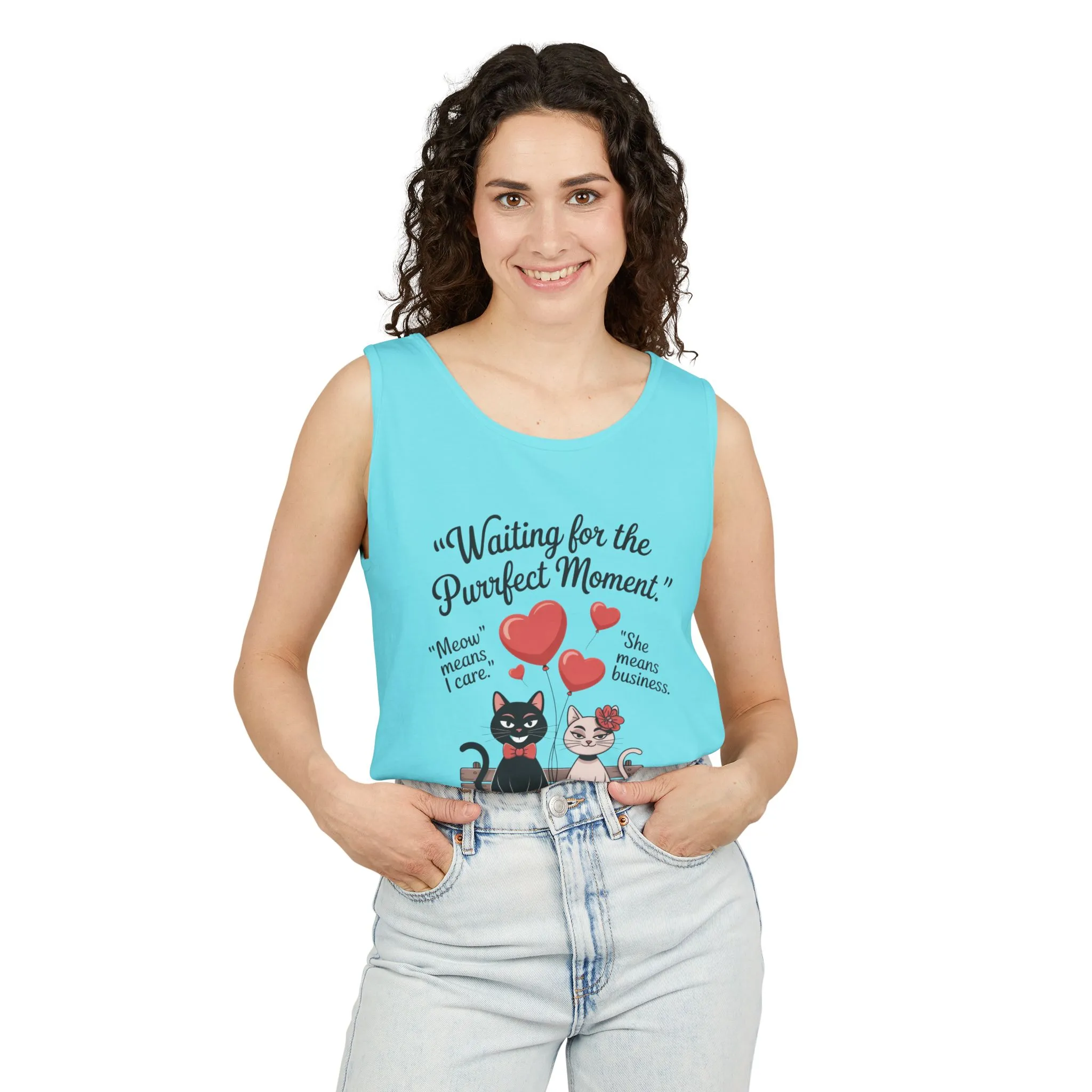 Cute Cat Lovers Tank, Womens Heavy Cotton Tank Top for Pet Owners, Funny Cat Tee, Gift for Cat Lovers, Casual T-Shirt, Animal Art Tee - Image 38