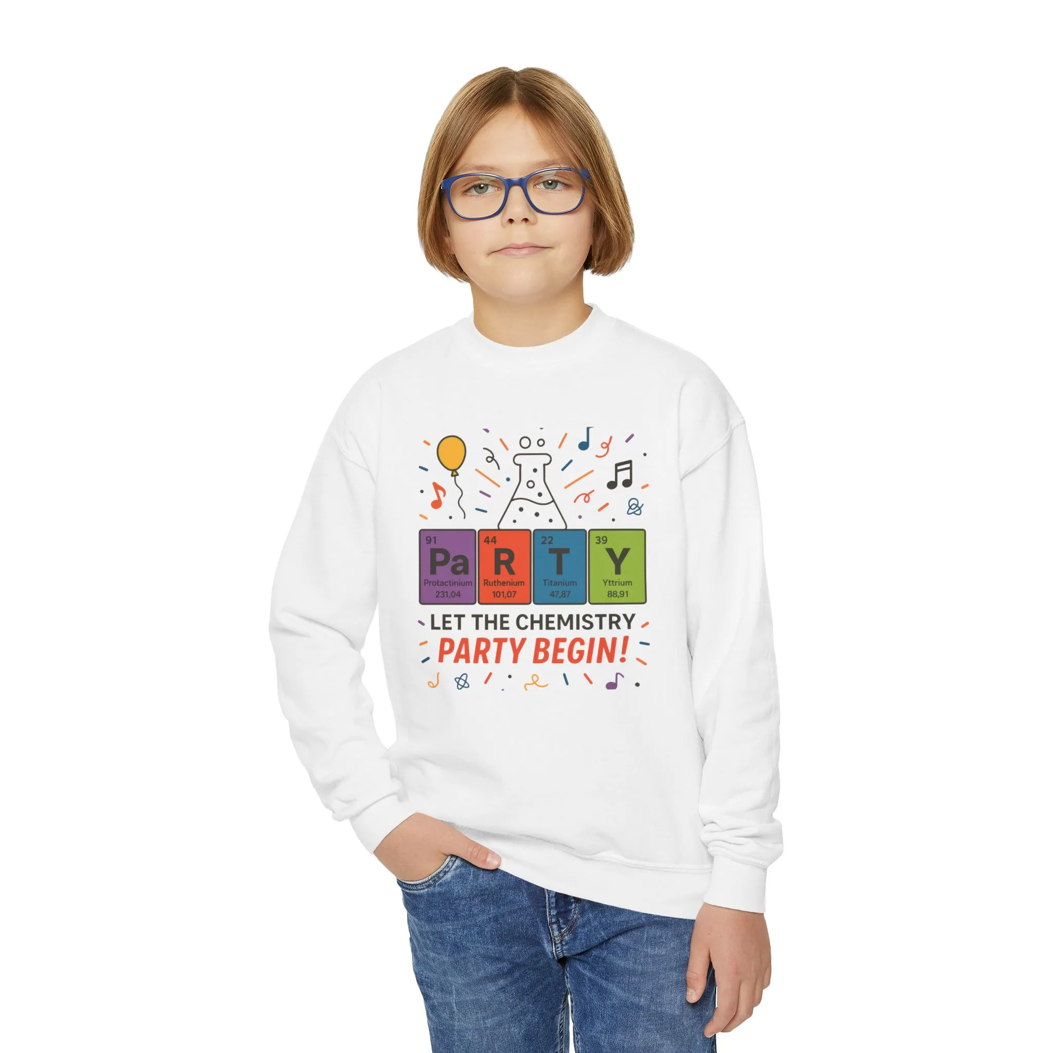 Fun Chemistry Party Youth Crewneck Sweatshirt, Gift for Science Lovers, Birthday Sweatshirt, Kids Party Apparel, Science-Themed Gift - Image 4