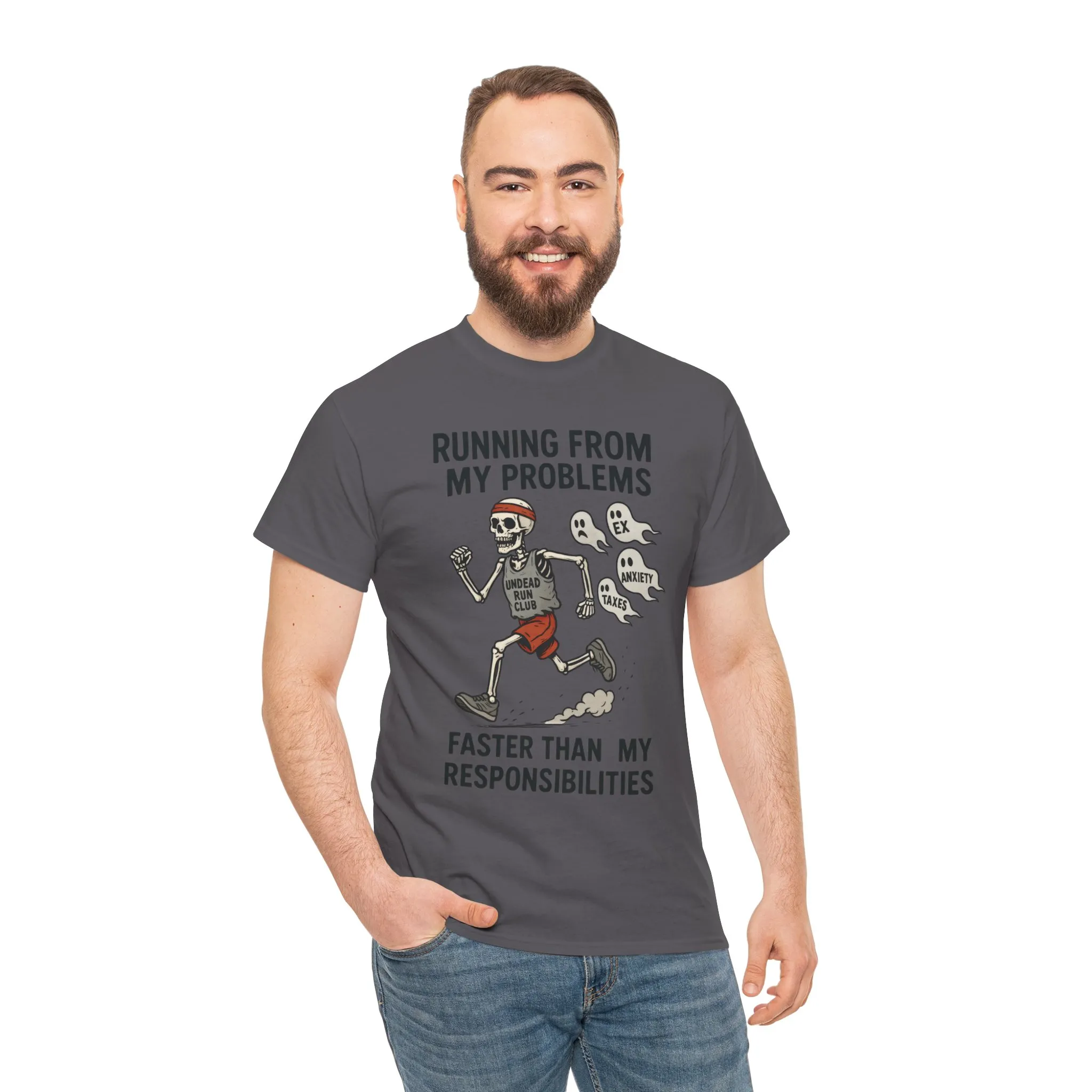 Skeleton Runner Tee for Men, Undead Jogging Club Shirt, Halloween T-Shirt, Gift for Runners, Anxiety Humor Gift - Image 23
