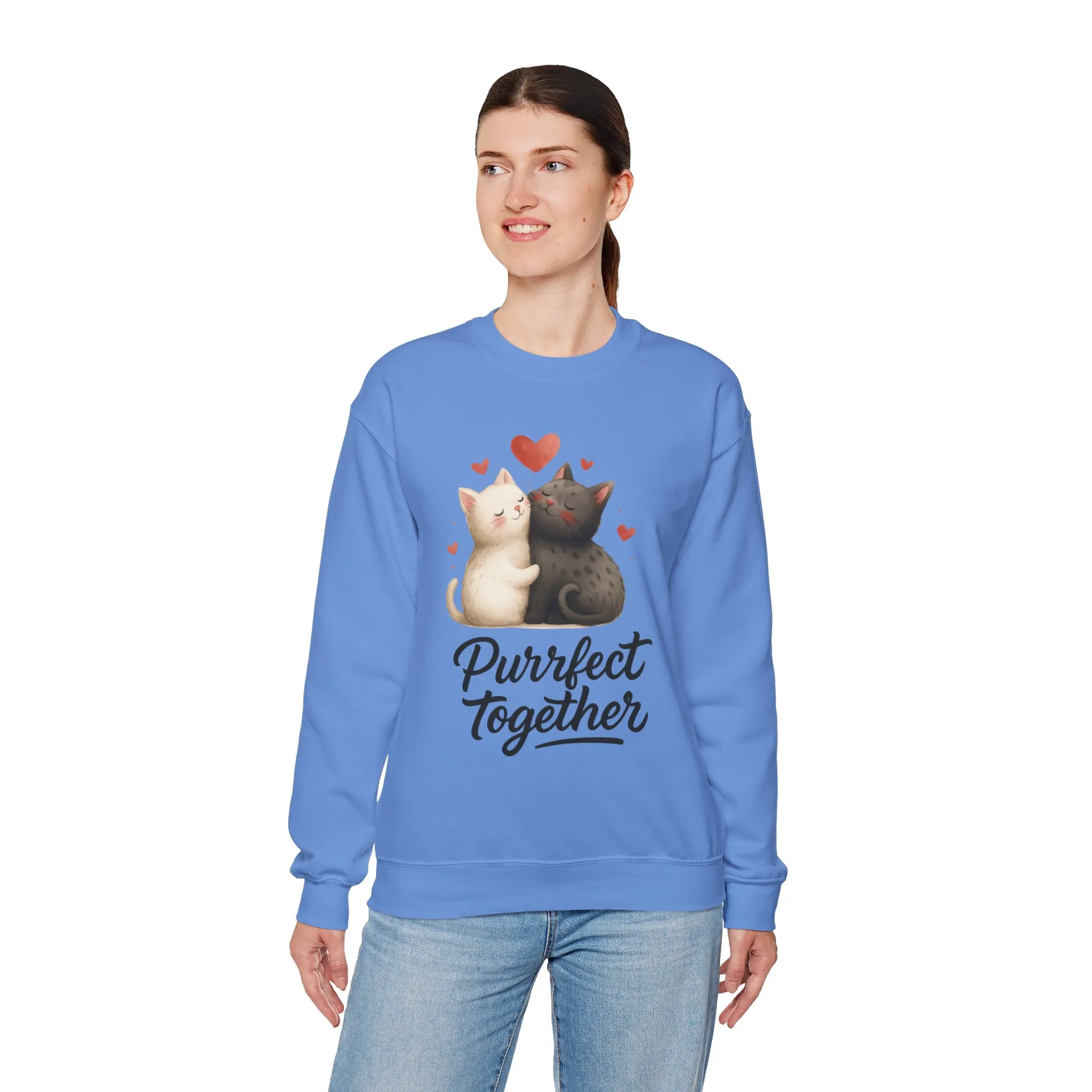 Cute Cat Couple Womens Sweatshirt, Purrfect Together Sweater, Gift for Cat Lovers, Cozy Crewneck for Valentine's Day, Animal Lover Apparel - Image 18