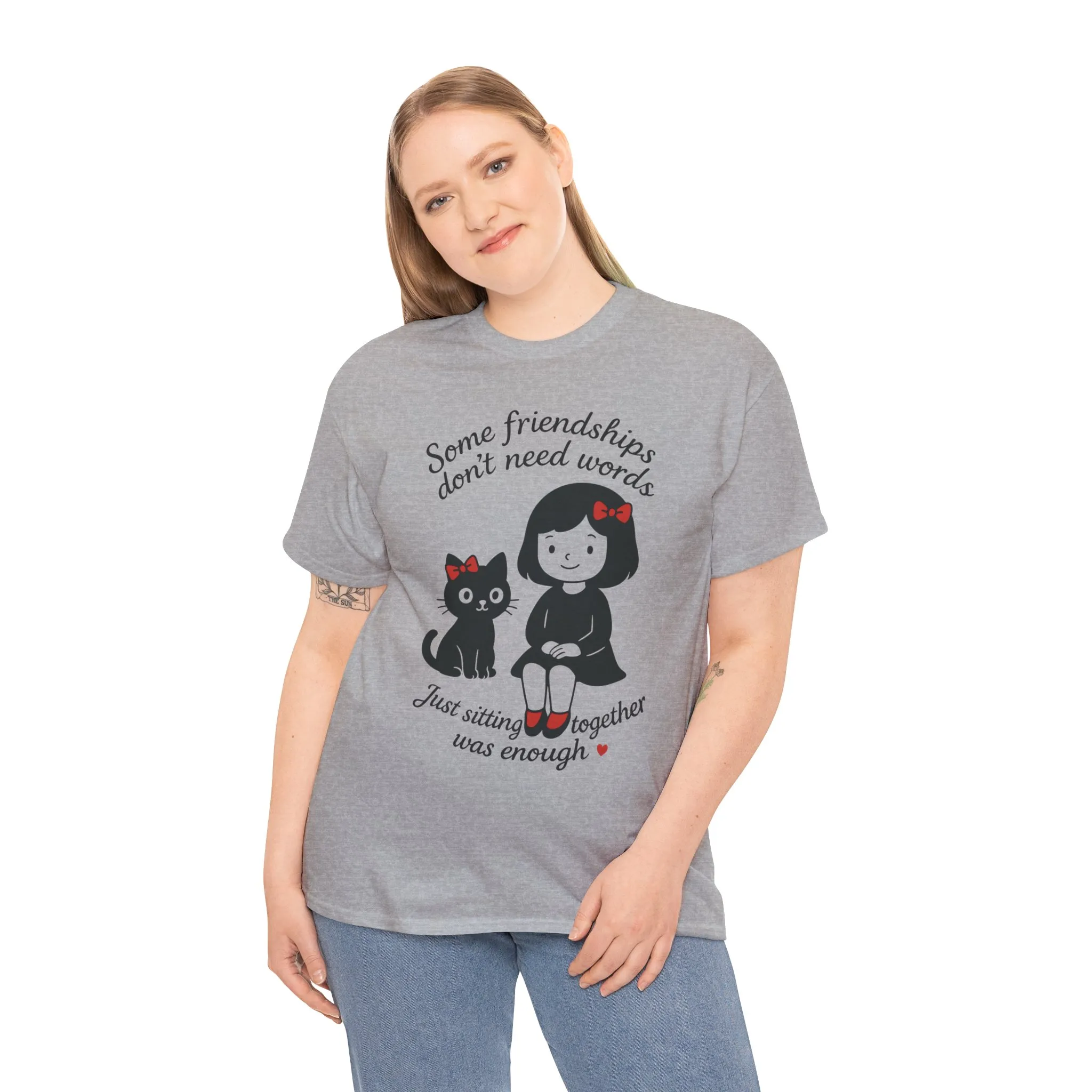 Cute Cat & Girl Graphic Tee, Playful Gift for Cat Lovers, Cat and Girl Design, Gift for Cat Owners, Women's Cotton T-Shirt - Image 18