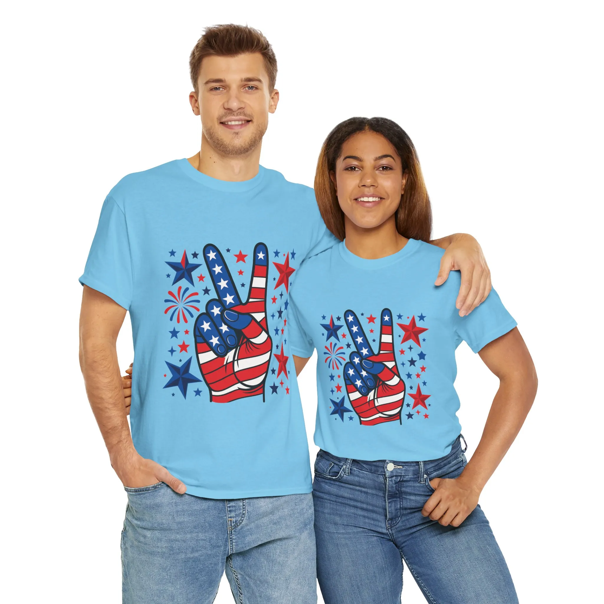 Patriotic Peace Hand Unisex Heavy Cotton Tee - Ideal for July 4th, Independence Day, Celebrations, Casual Wear, Everyday Style - Image 15