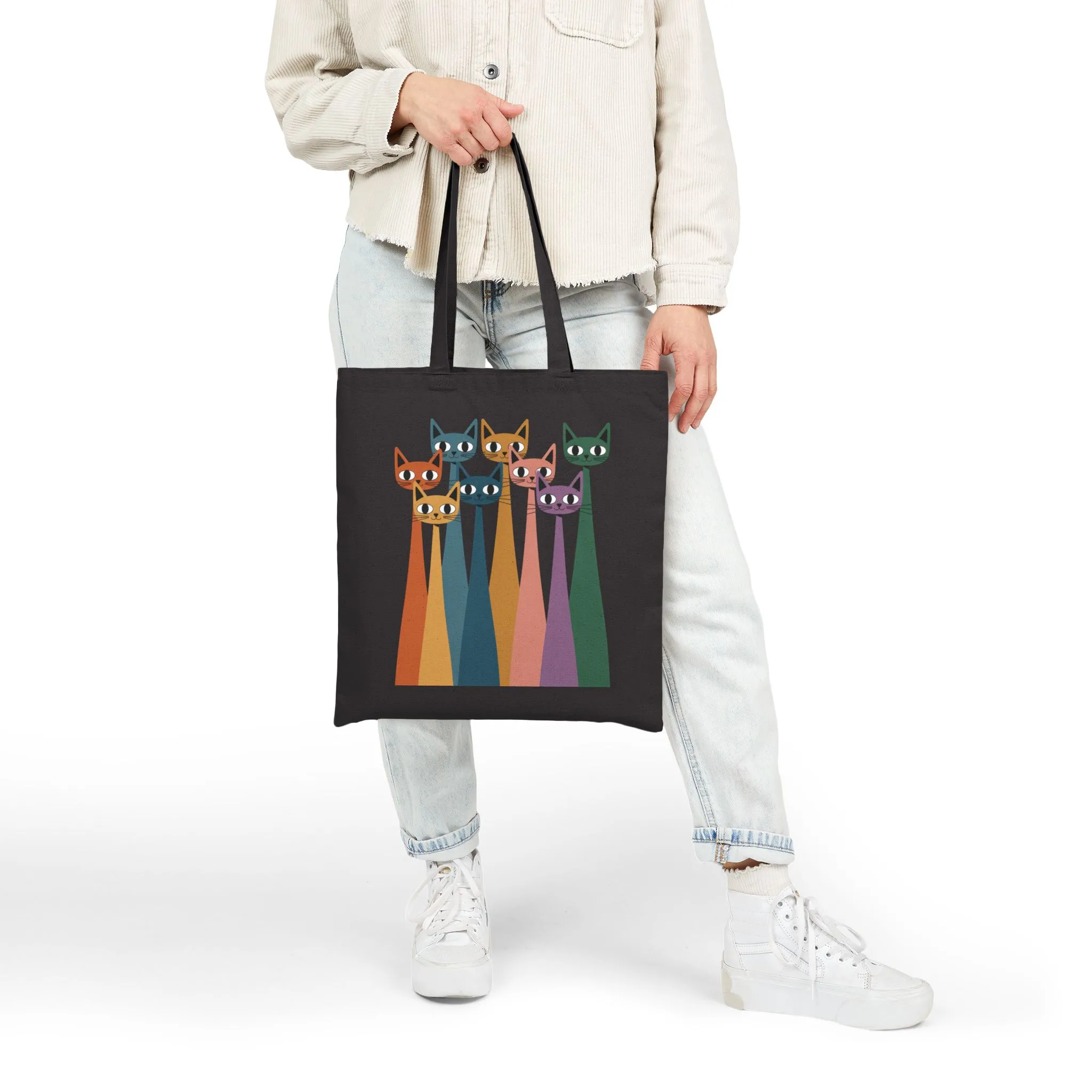 Colorful Cat Design Cotton Canvas Tote Bag, Eco-Friendly Shopping Bag, Gift for Cat Lovers, Fun Pet Accessory, Travel Tote - Image 9