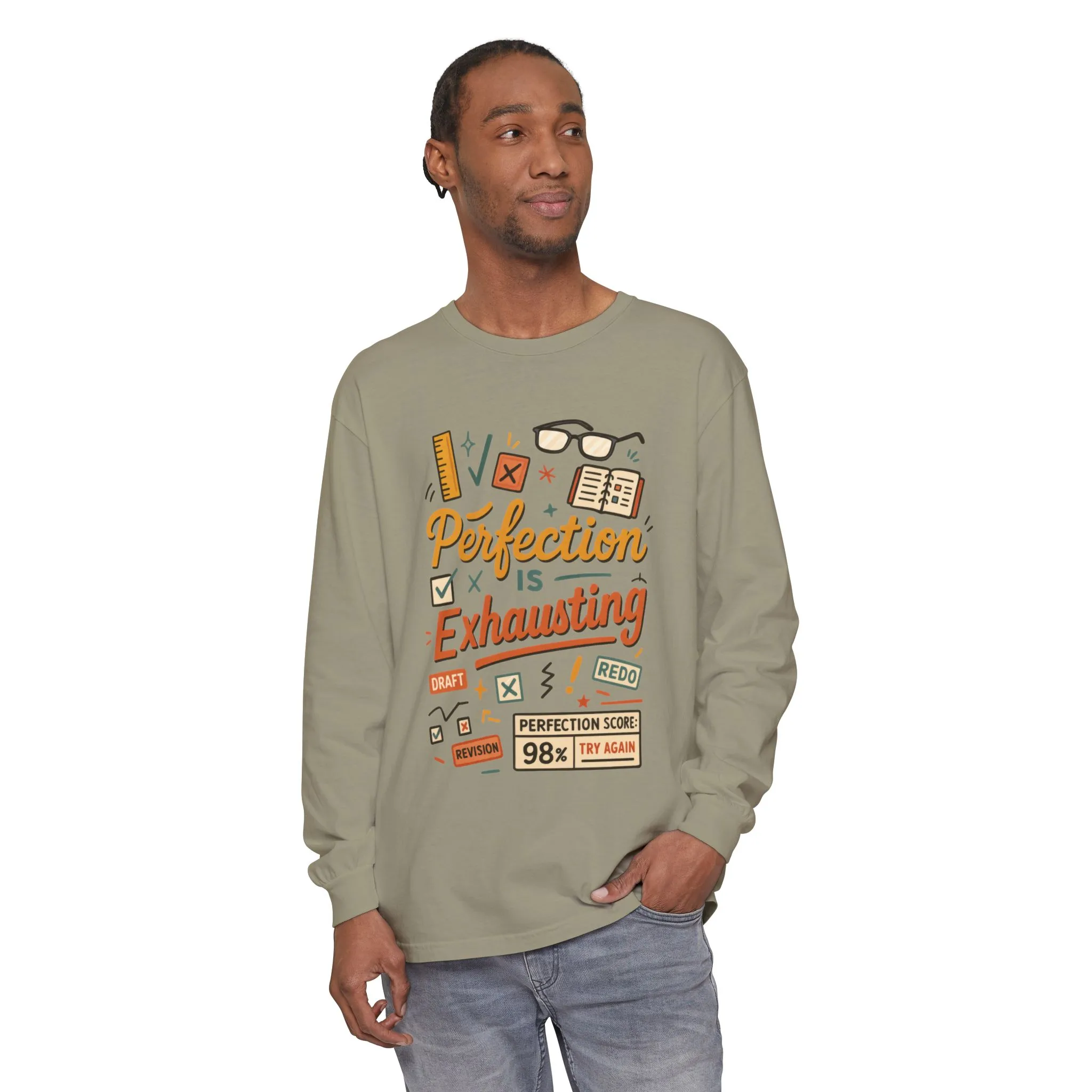 Stress Relief Long Sleeve Tee, Perfect for Perfectionists, Humorous Gift, Back-to-School, Gift for Graduates, Motivational Apparel - Image 30