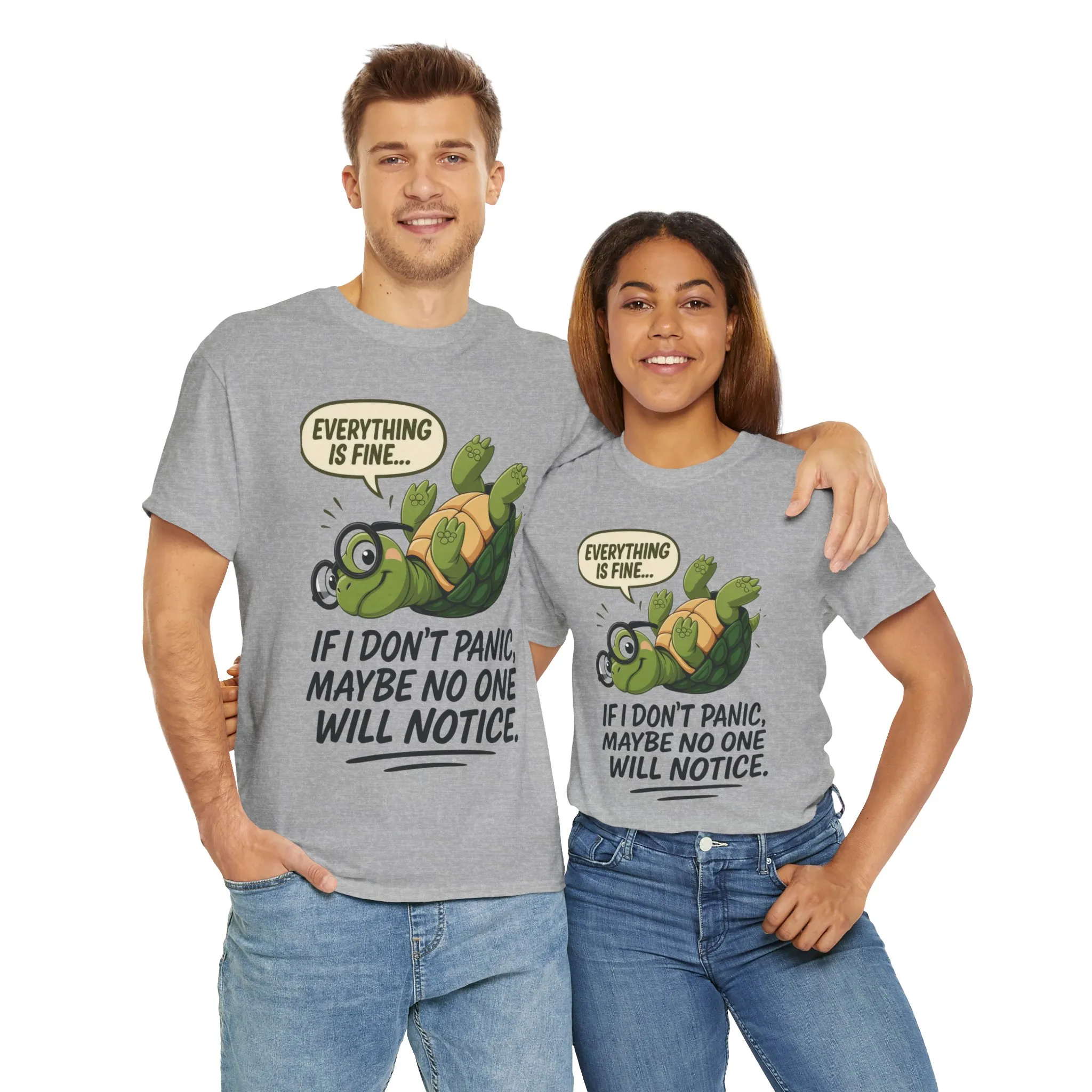 Everything is Fine Turtle Tee, Funny Unisex Cotton Tee, Cute Animal Shirt, Social Anxiety Joke, Great for Humor, Positive message t-shirt