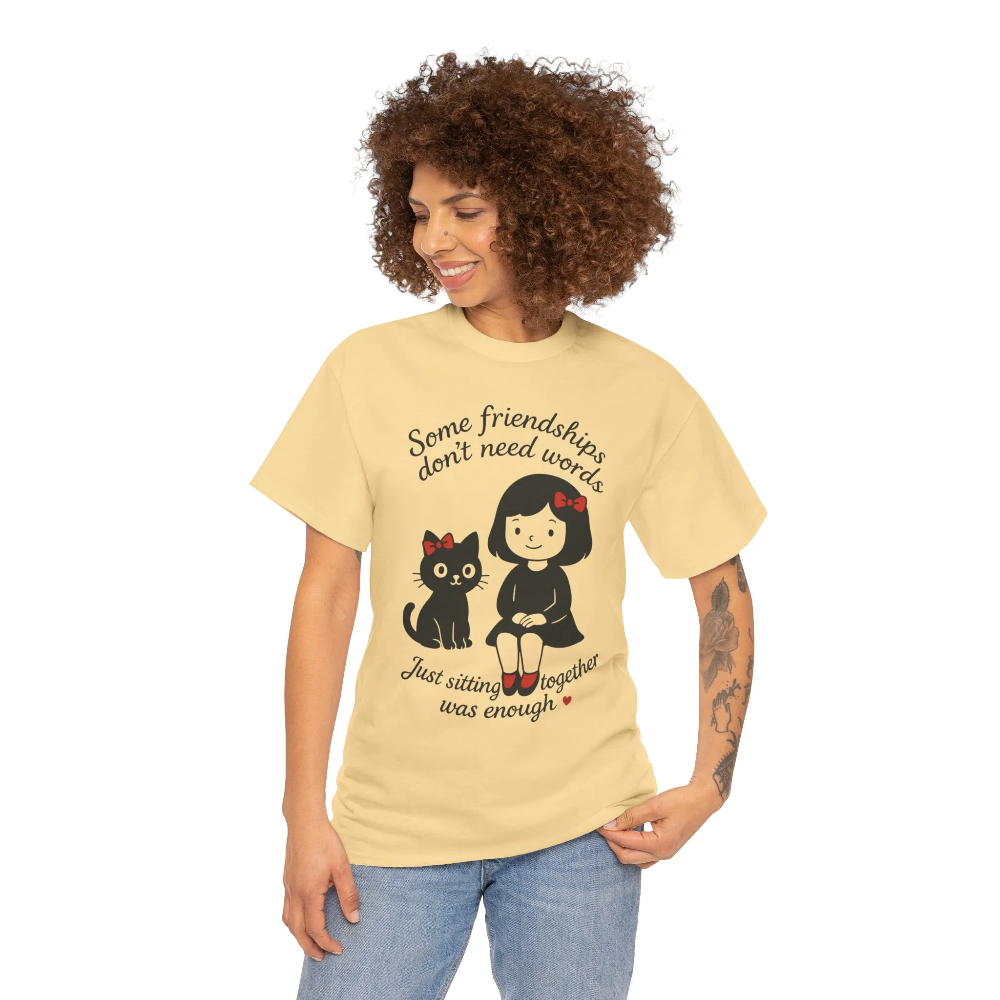Cute Cat & Girl Graphic Tee, Playful Gift for Cat Lovers, Cat and Girl Design, Gift for Cat Owners, Women's Cotton T-Shirt - Image 14