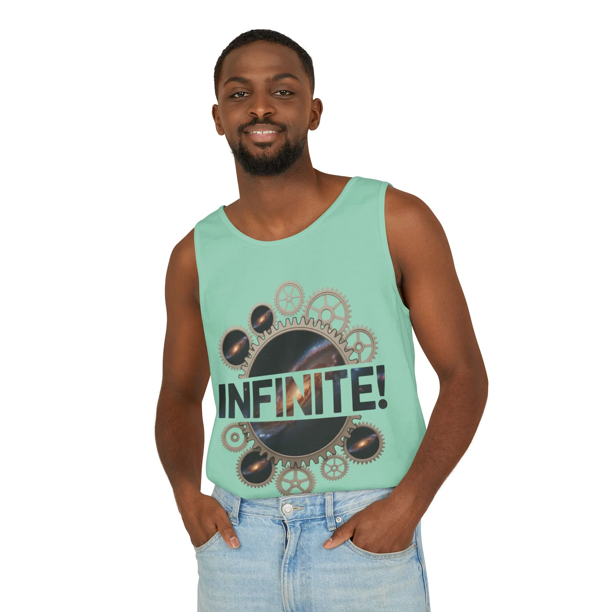 Men's INFINITE! Steampunk Space Gears T-Shirt, Cosmic Mechanical Design Tee for Sci-Fi & Engineering Lovers, Workout Shirt - Image 12