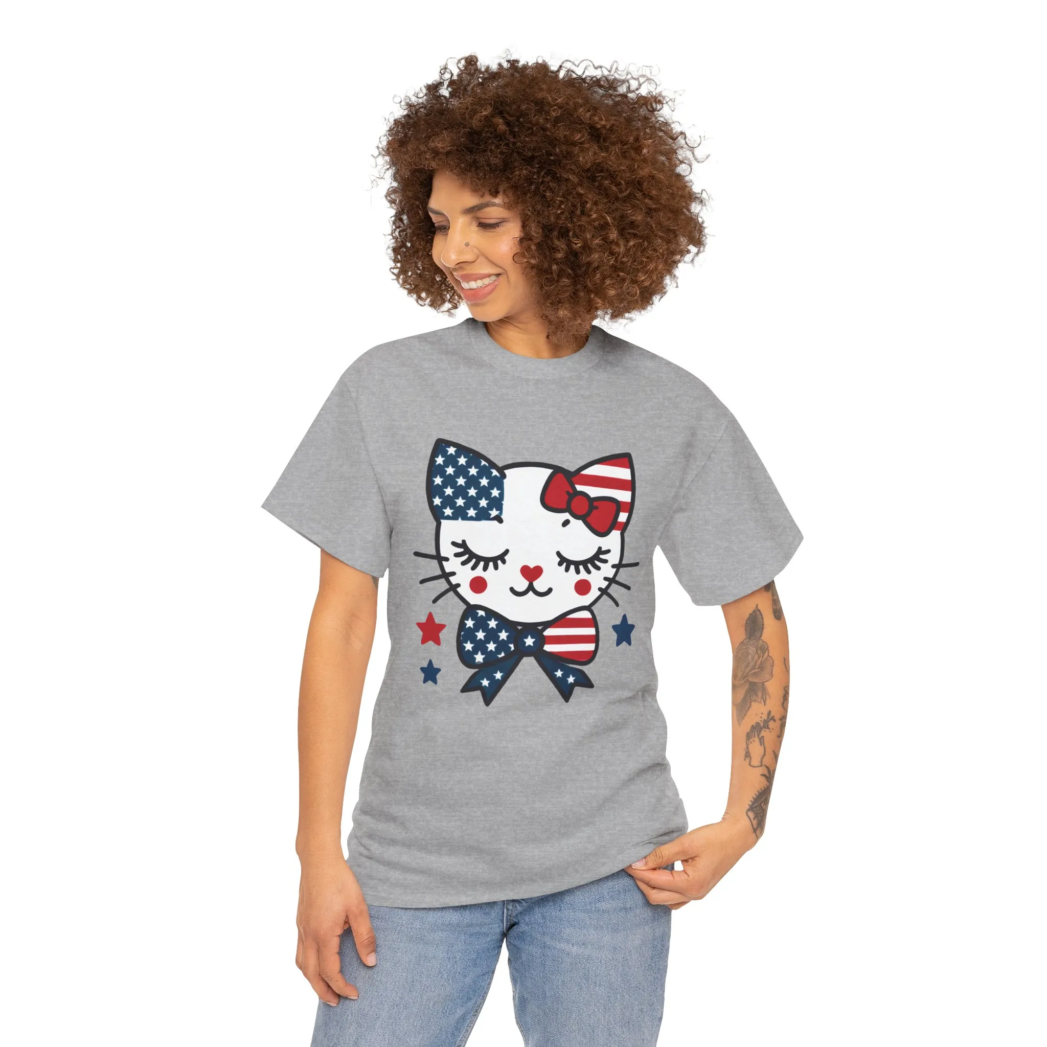 Patriotic Cat Womens Tee, Cute Cat Shirt, Womens T-Shirt, July 4th Outfit, Independence Day Gift, Animal Lover Apparel - Image 8