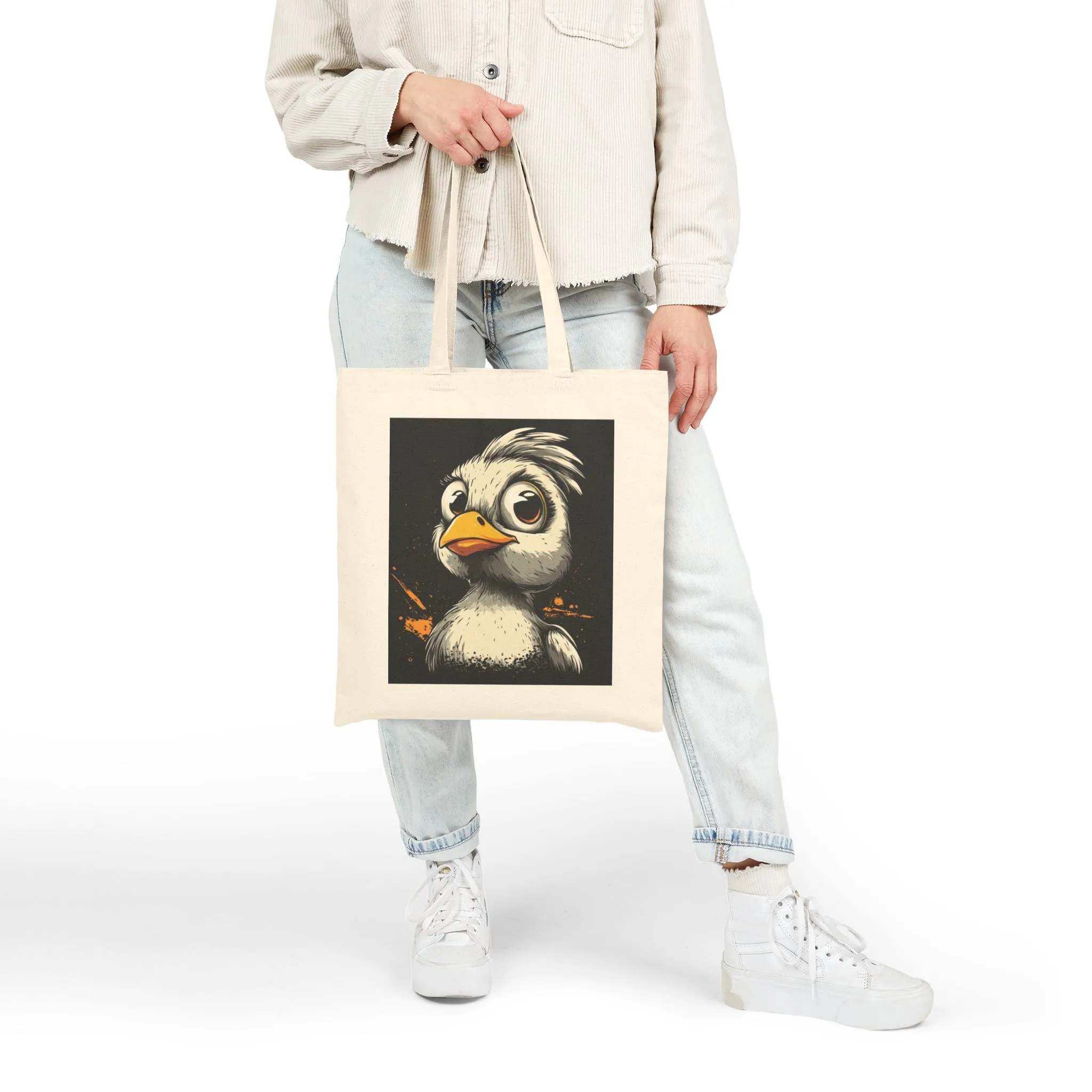 Cool Cartoon Bird Tote Bag, Funny Grumpy Duck Character Street Art Style, Bold Graphic Animal Print Canvas Bag, Cute Bird Art - Image 3