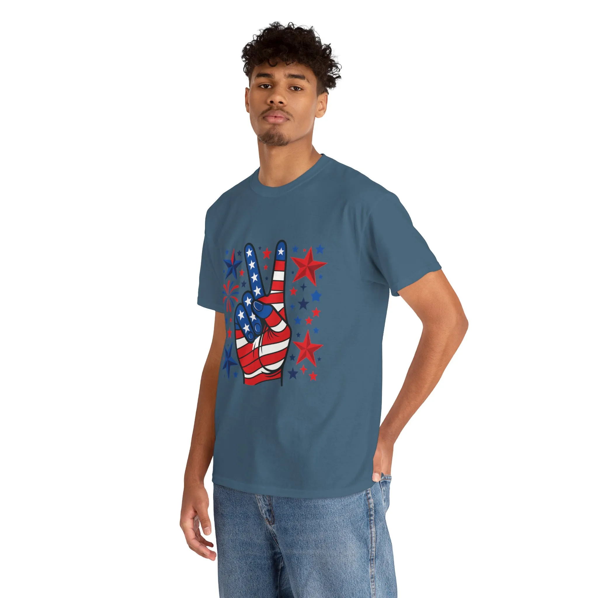 Patriotic Peace Hand Unisex Heavy Cotton Tee - Ideal for July 4th, Independence Day, Celebrations, Casual Wear, Everyday Style - Image 23