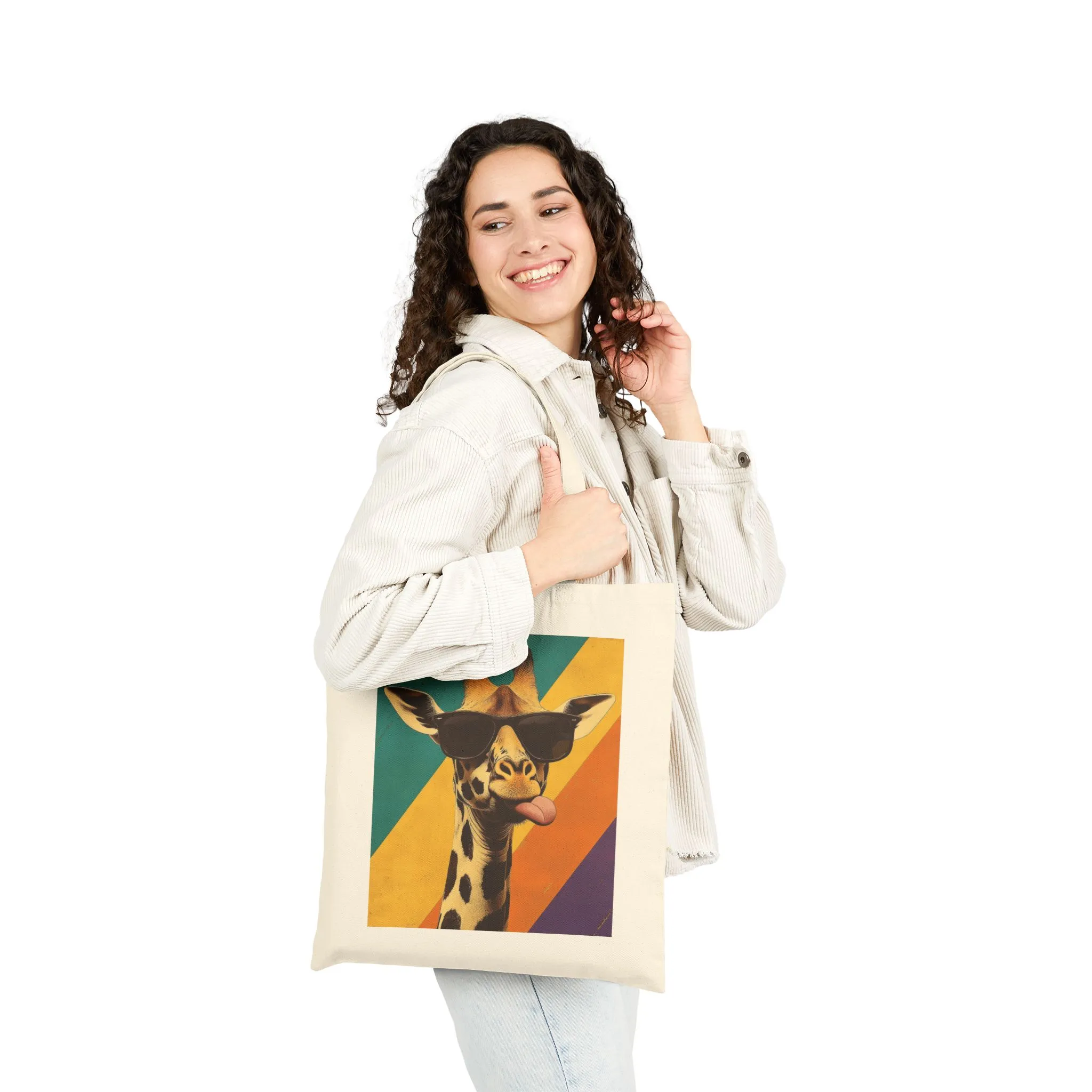 Funny Giraffe Tote Bag, Retro Pop Art Canvas Bag with Sunglasses & Attitude, Colorful Animal Print Tote, Quirky Gift for Cool People, Animal Lover Tote - Image 2