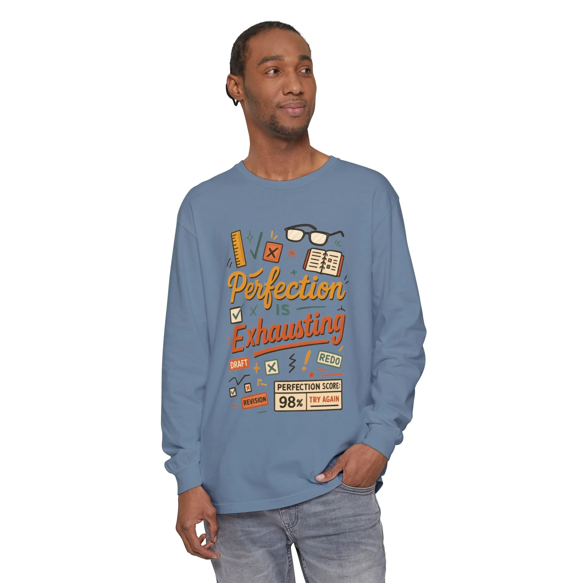 Stress Relief Long Sleeve Tee, Perfect for Perfectionists, Humorous Gift, Back-to-School, Gift for Graduates, Motivational Apparel - Image 13