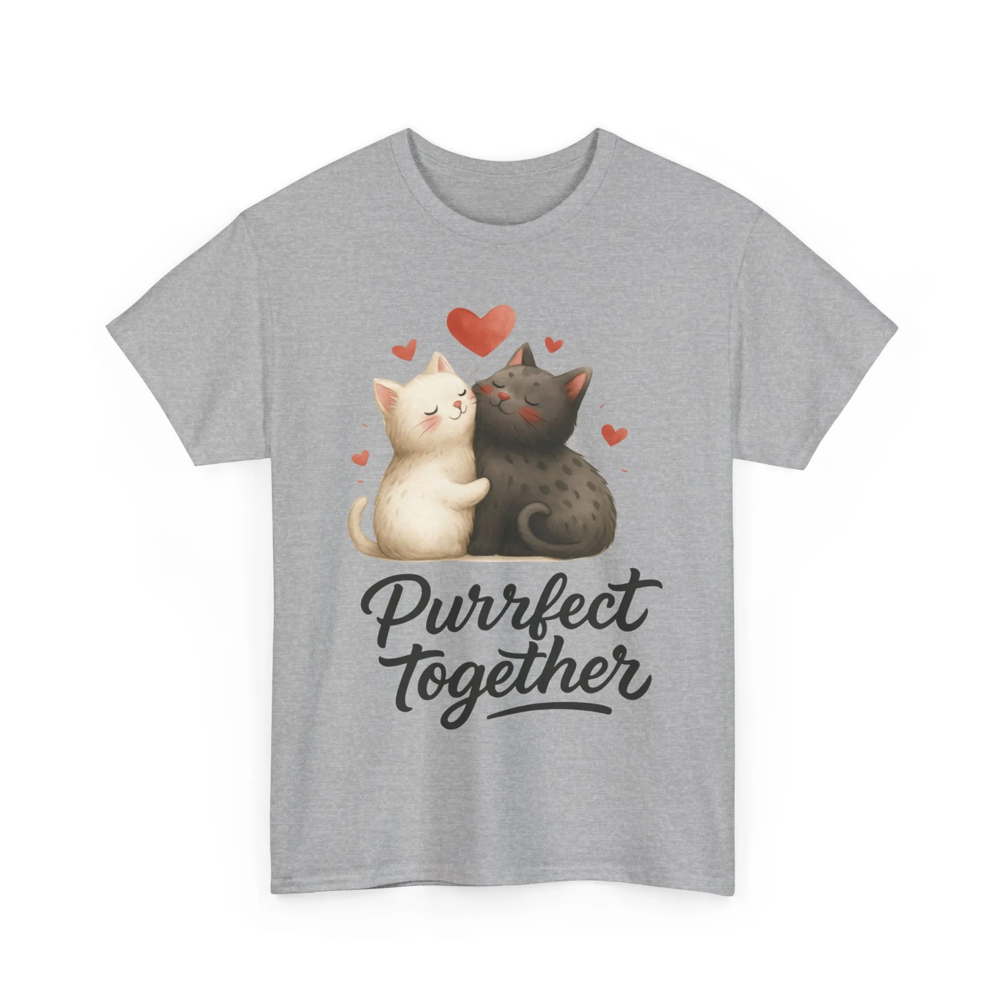 Purrfect Together Cat Tee, Cute Cat Lovers Gift, Funny Animal T-Shirt, Unisex Cotton Graphic Tee, Perfect for Valentine's Day, Pet [...] - Image 7
