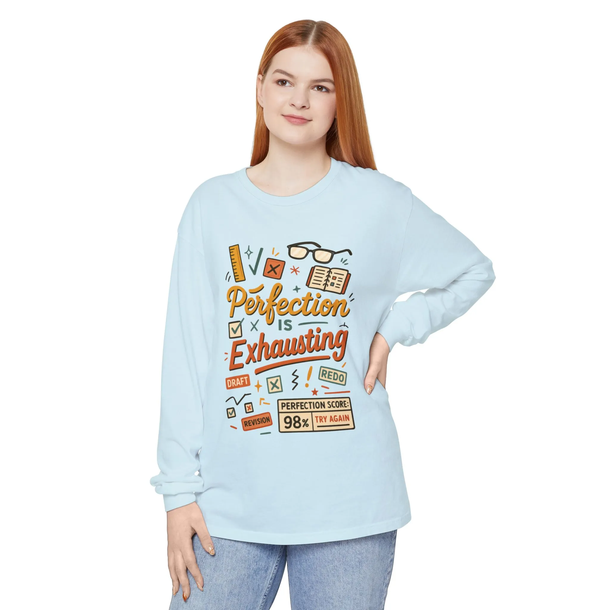 Stress Relief Long Sleeve Tee, Perfect for Perfectionists, Humorous Gift, Back-to-School, Gift for Graduates, Motivational Apparel - Image 9