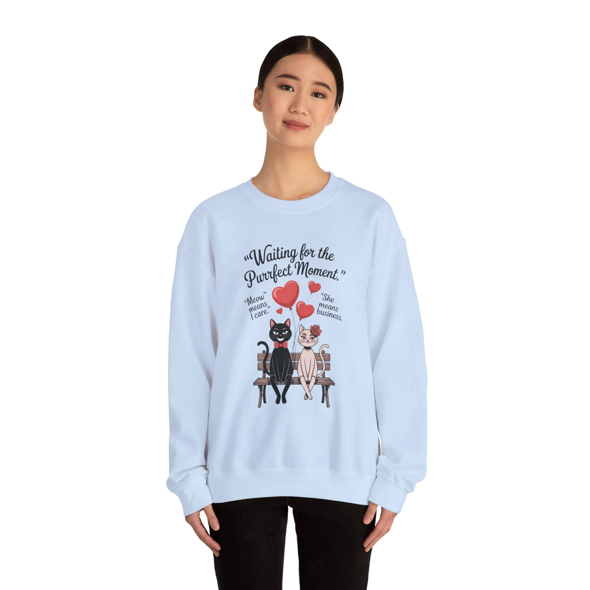 Cute Cat Lovers Womens Sweatshirt, Cozy Gift for Pet Owners, Perfect for Valentine's Day, Animal Lover Apparel, Relaxed Love Sweatshirt