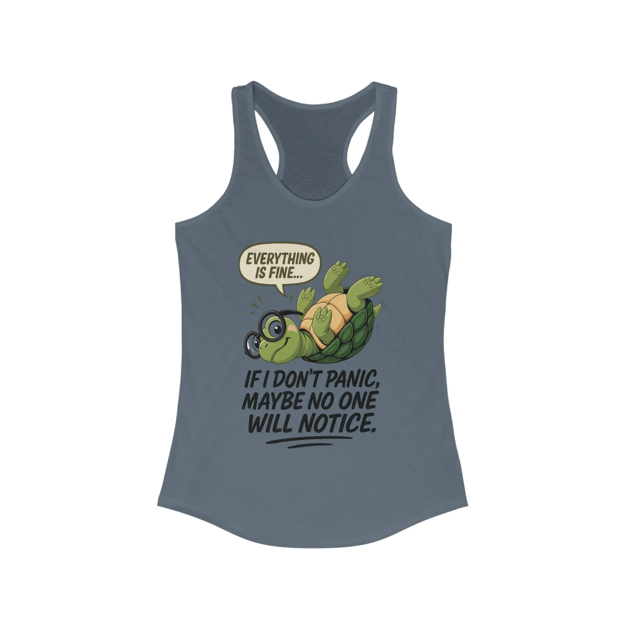 Funny Turtle Racerback Tank for Women, Gift for Animal Lovers, Gym Wear, Beach Outfit, Humor Clothing, Social Anxiety Joke